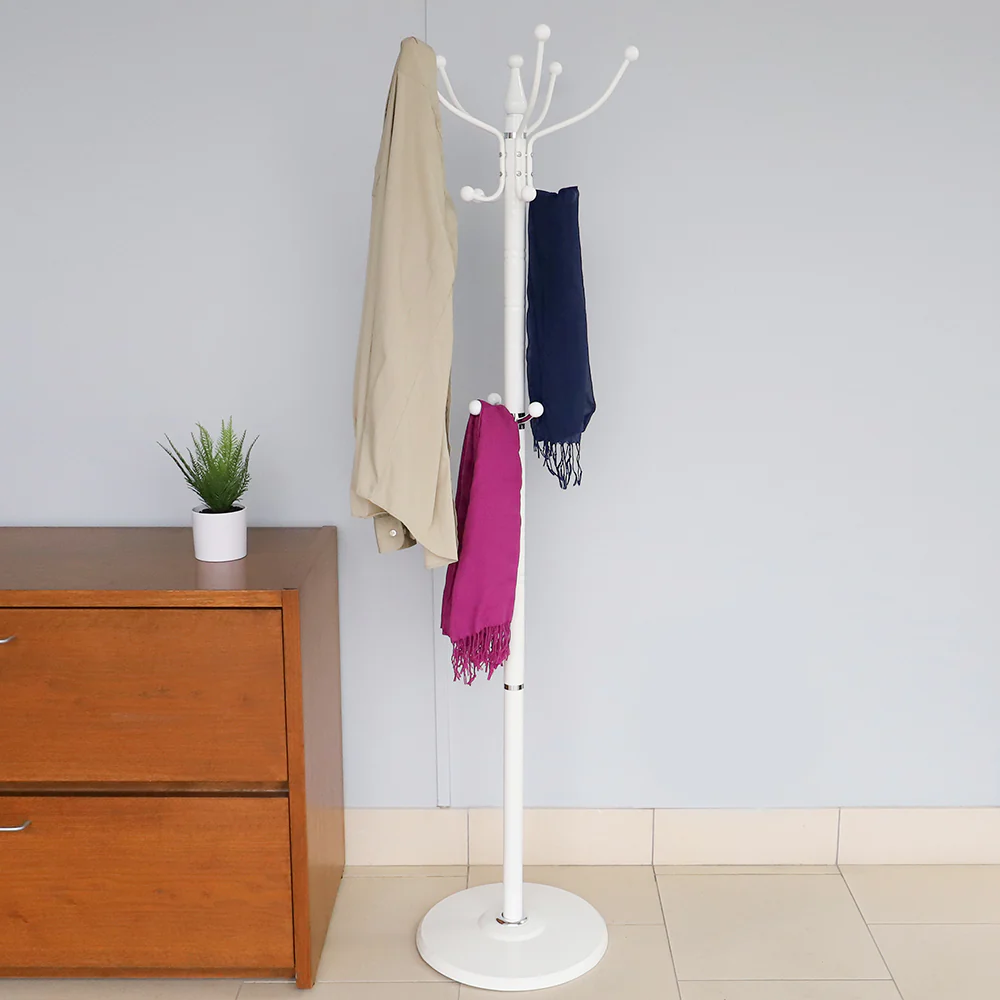 Home Basics 16 Hook Free Standing Coat Rack with Sandstone Base, White - Image 4