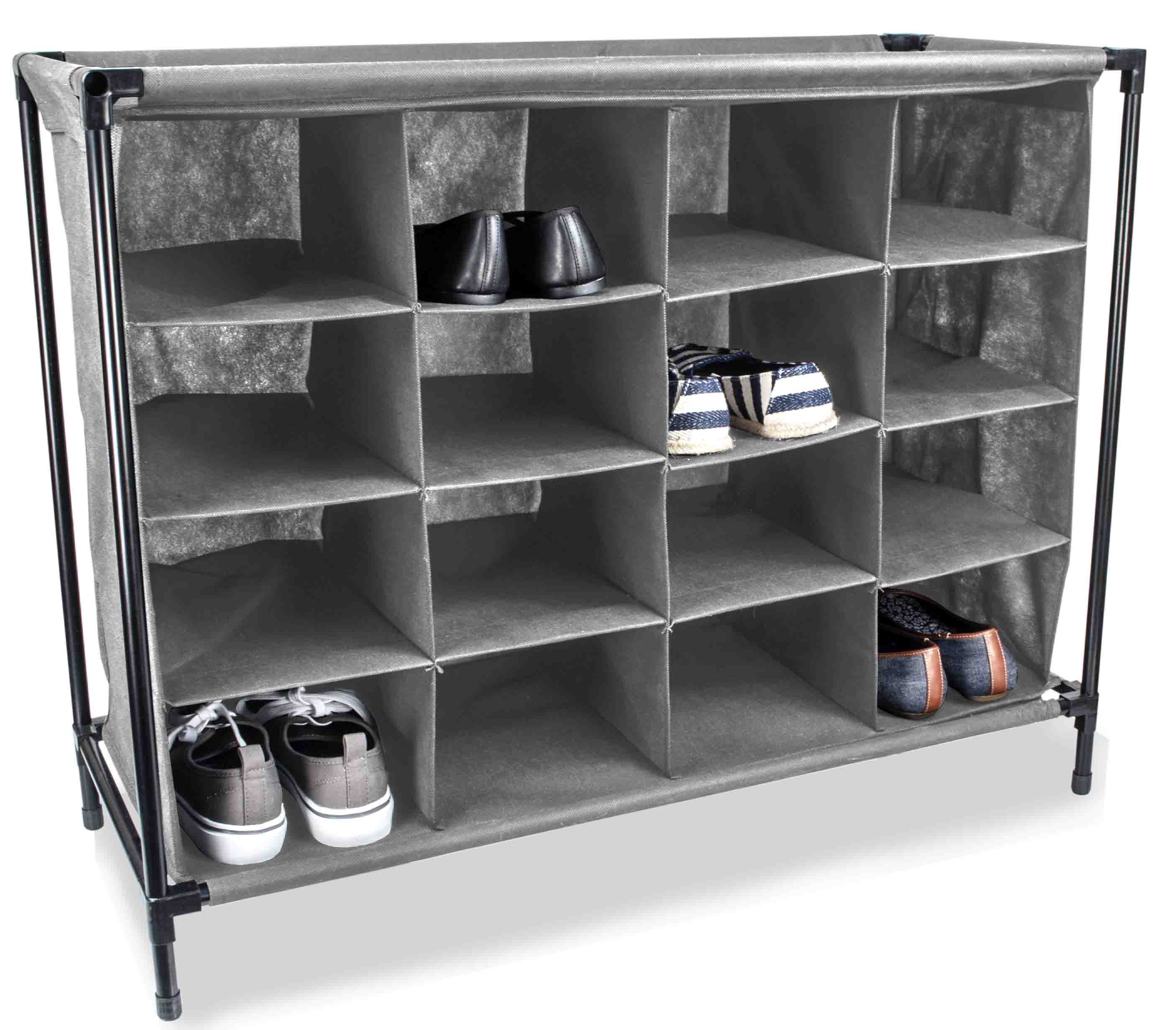 Home Basics 16 Pair Non-Woven Shoe Rack, Grey