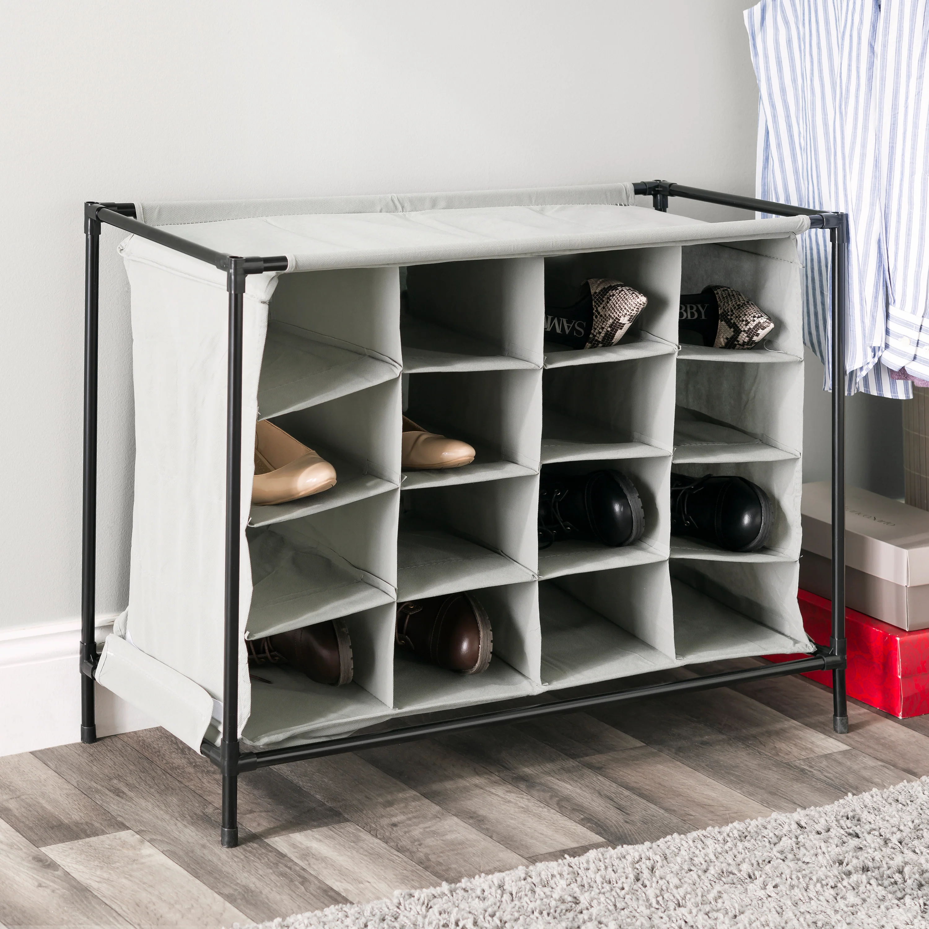 Home Basics 16 Pair Non-Woven Shoe Rack, Grey - Image 3