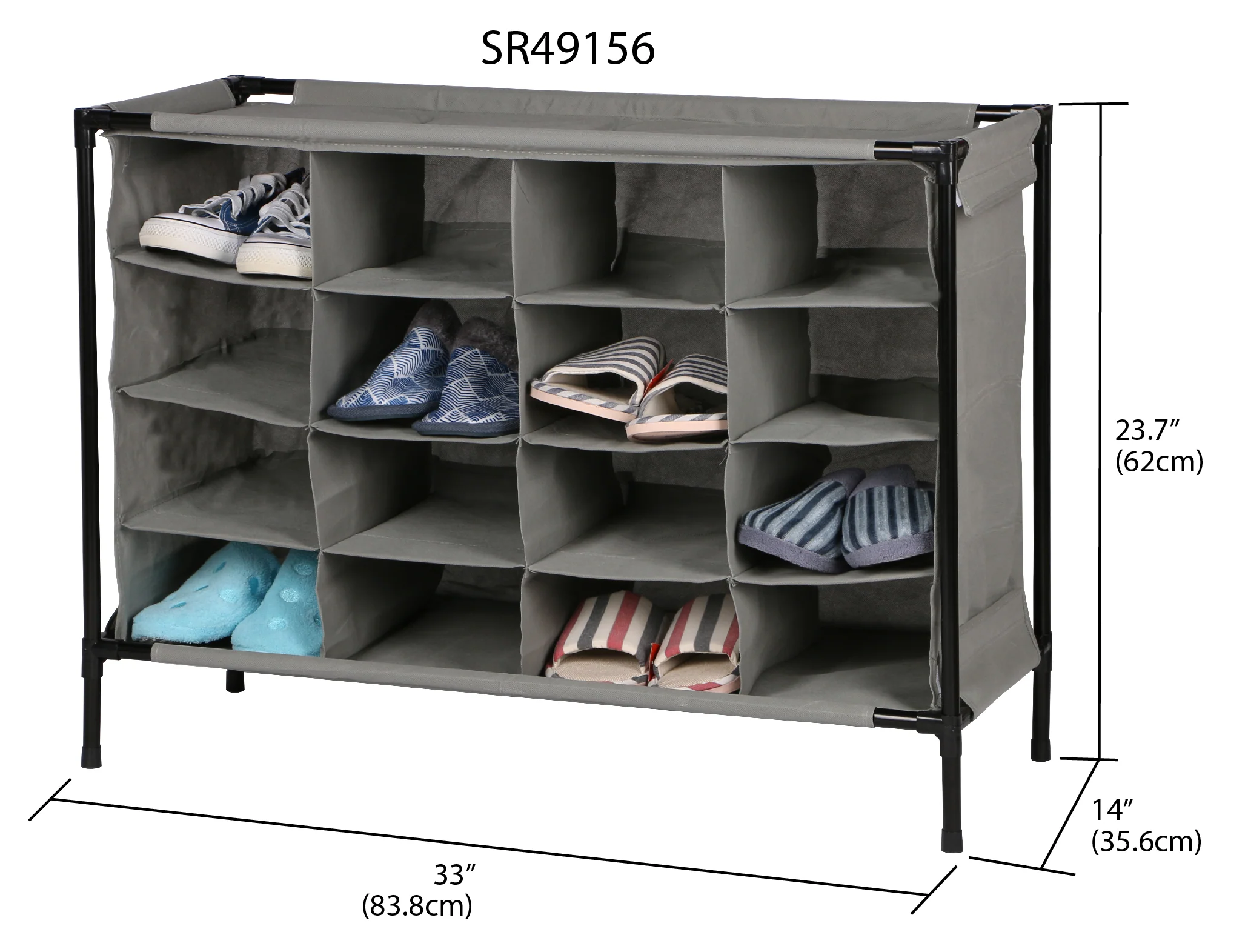 Home Basics 16 Pair Non-Woven Shoe Rack, Grey - Image 4