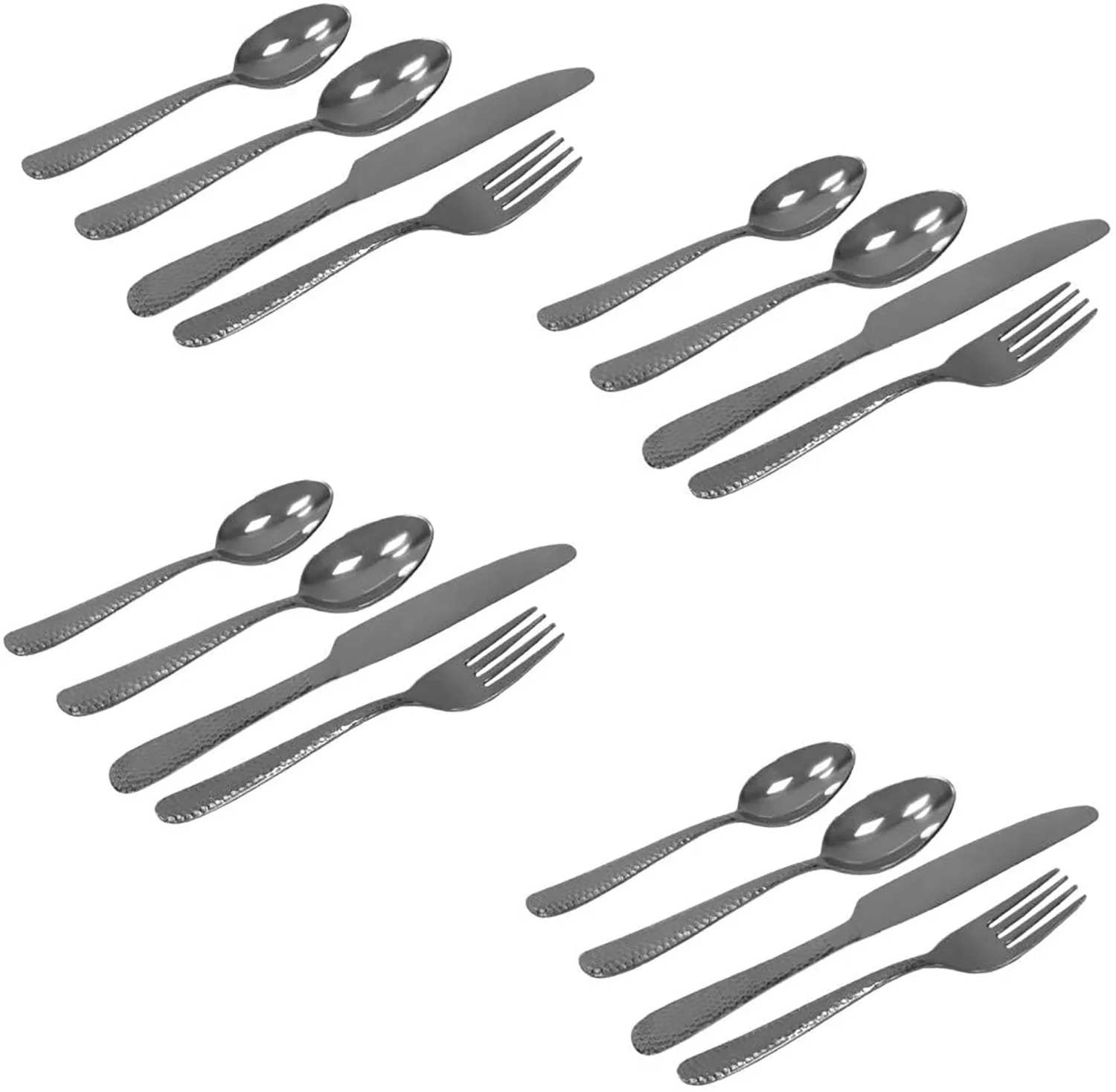 Home Basics 16 Piece Hammered Finish Stainless Steel Flatware Set, Silver - Image 2