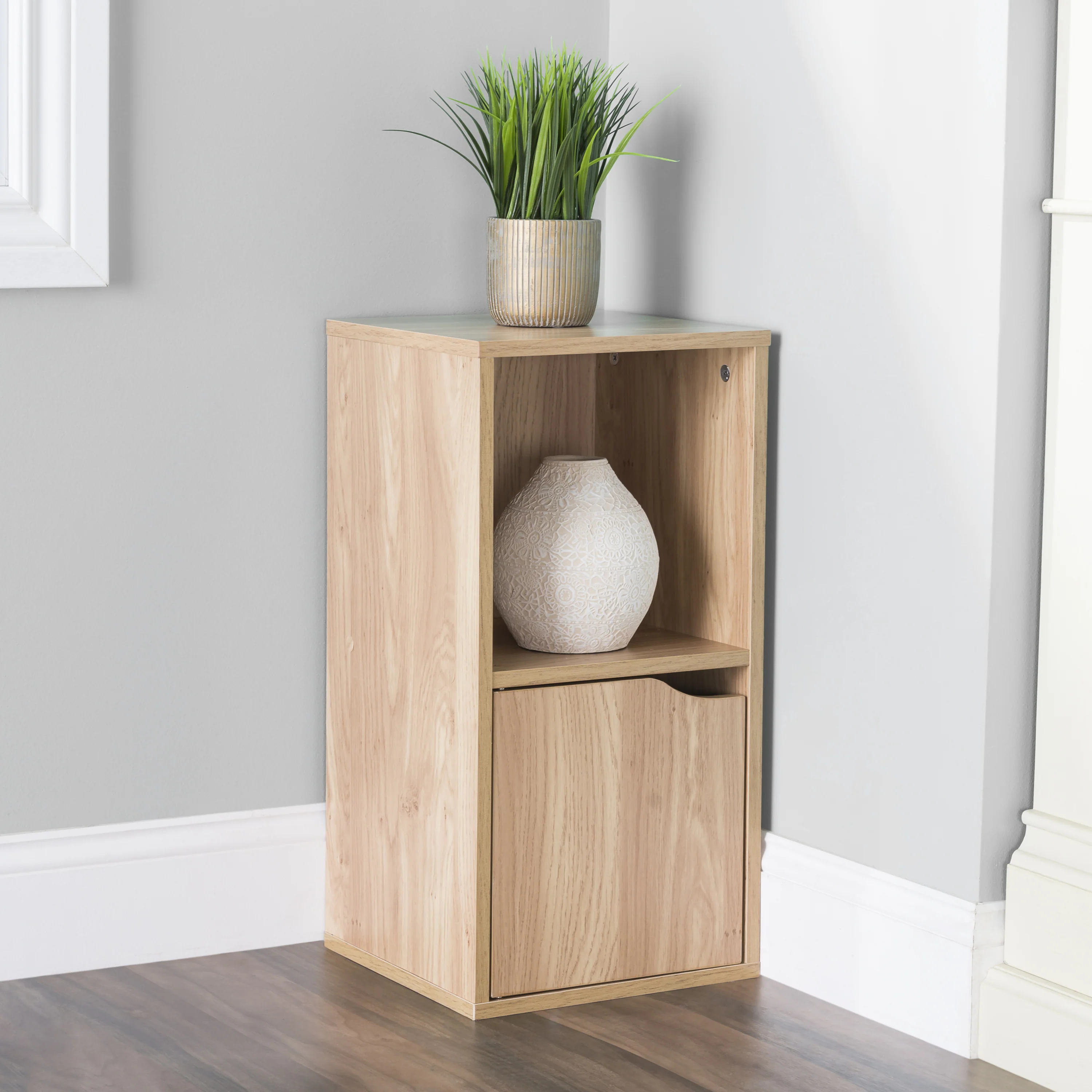 Home Basics 2 Cube Wood Storage Shelf with Doors, Natural - Image 2