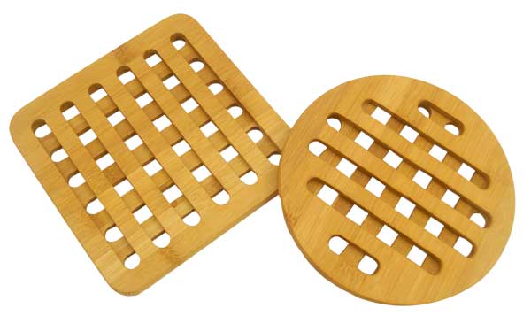Home Basics 2 Piece Bamboo Trivet, Natural, 7x7x0.6 Inches