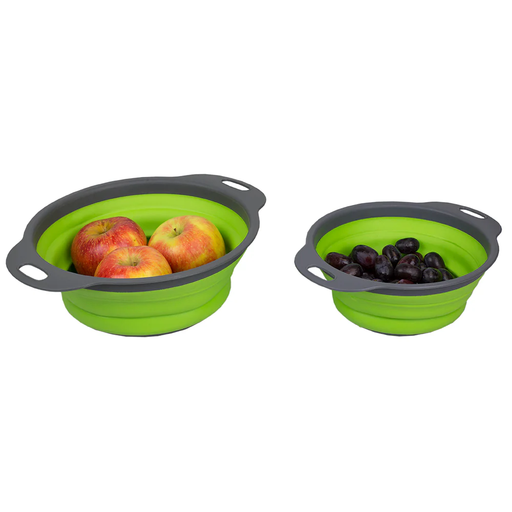 Home Basics 2 Piece Set Silicone Folding Collapsible Colander Strainer, Green