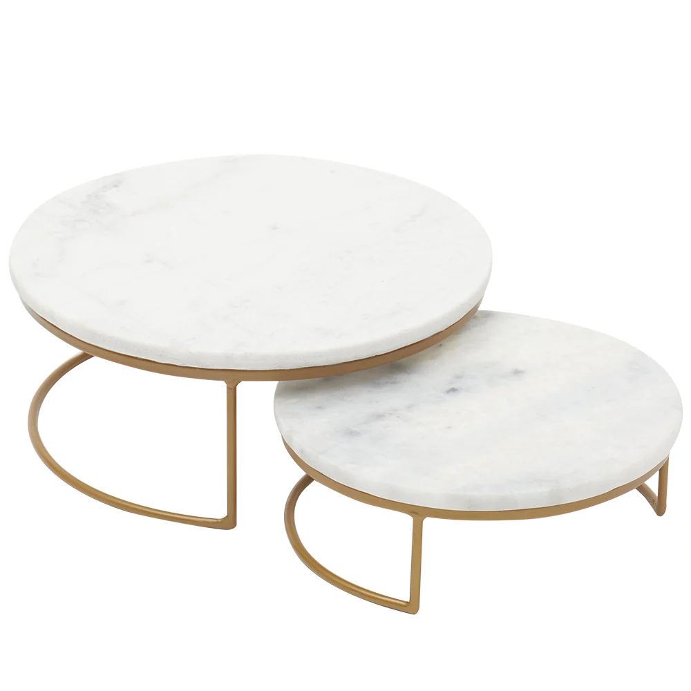 Home Basics 2 Piece Round Marble Food Display Riser, White