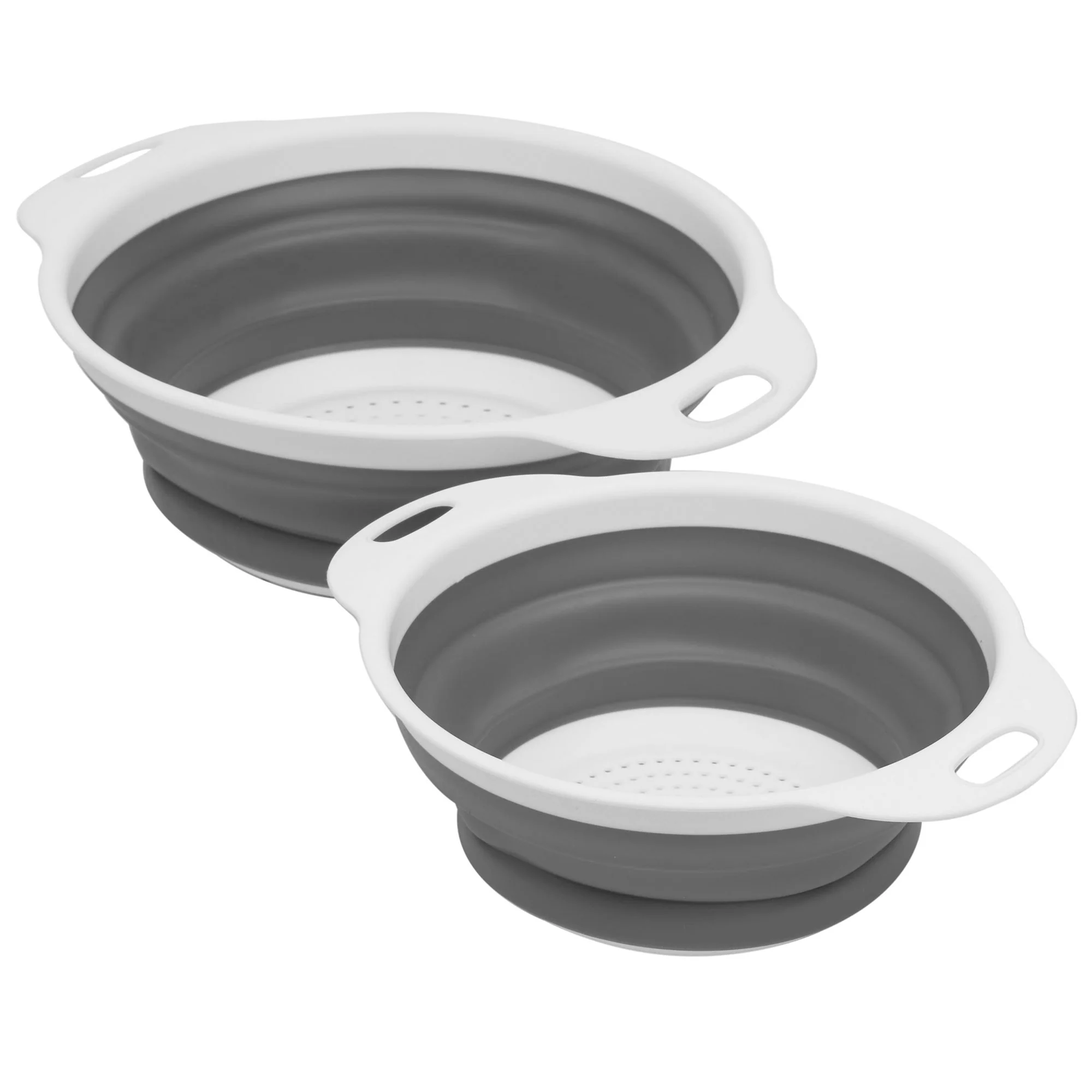 Home Basics 2 Piece Set Silicone Folding Collapsible Colander Strainer, Gray