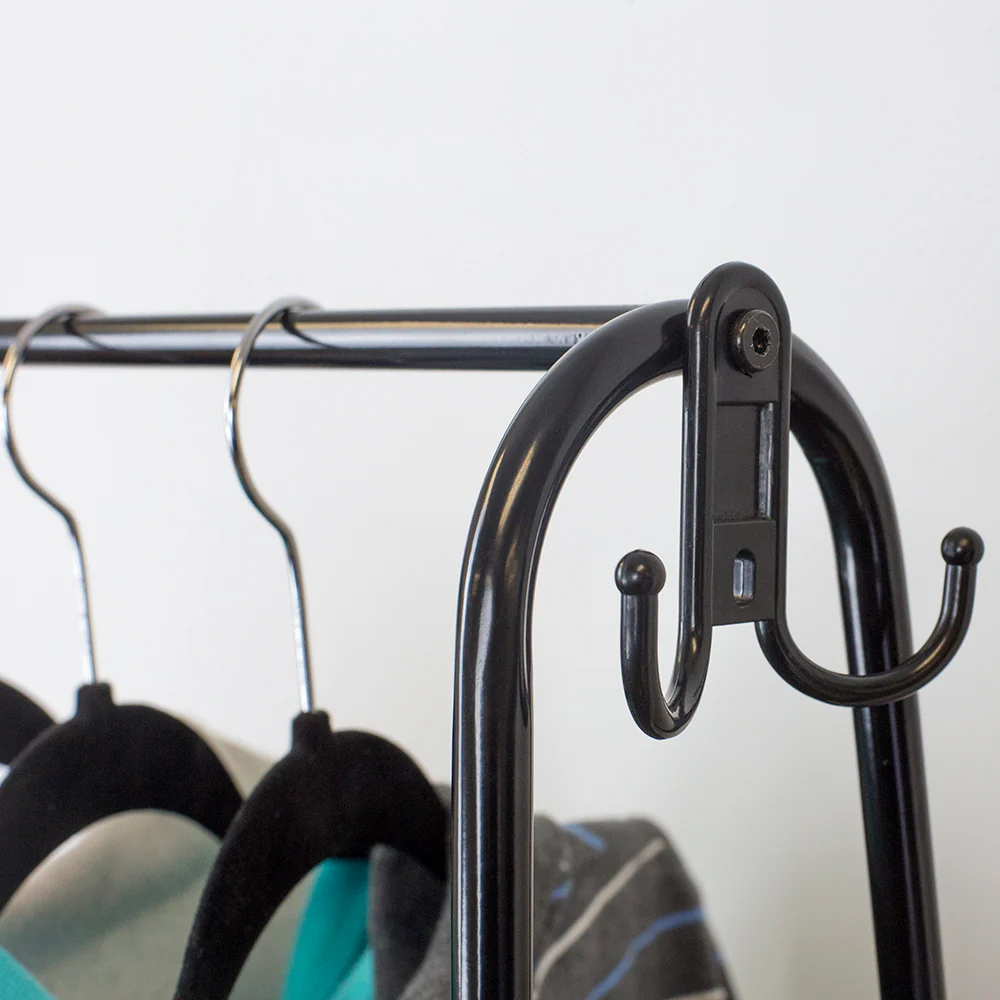 Home Basics 2 Shelf Free-Standing Garment Rack with Hooks, Black - Image 3