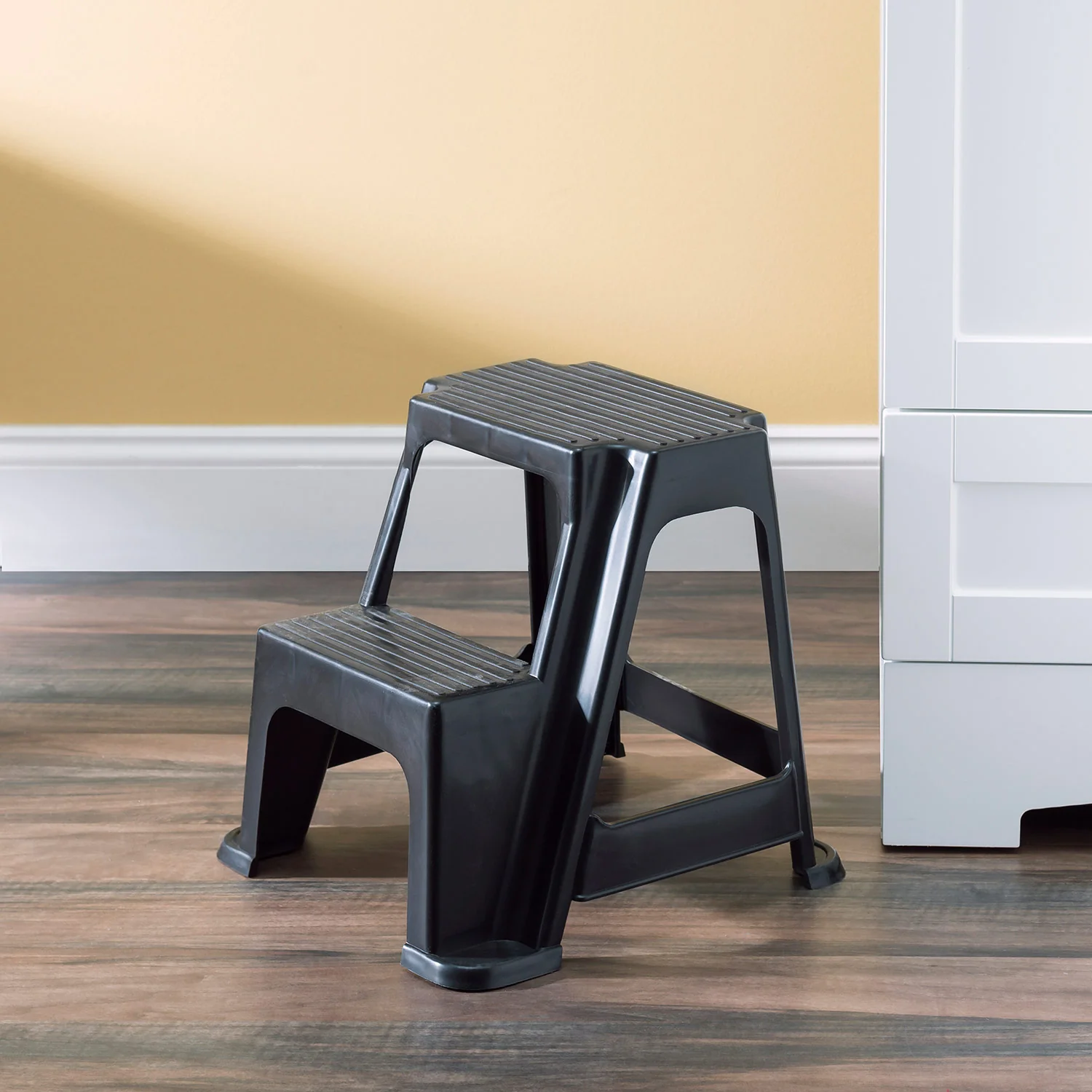 Home Basics 2 Step Plastic Stool with Non-Slip Step Treads, Black - Image 2