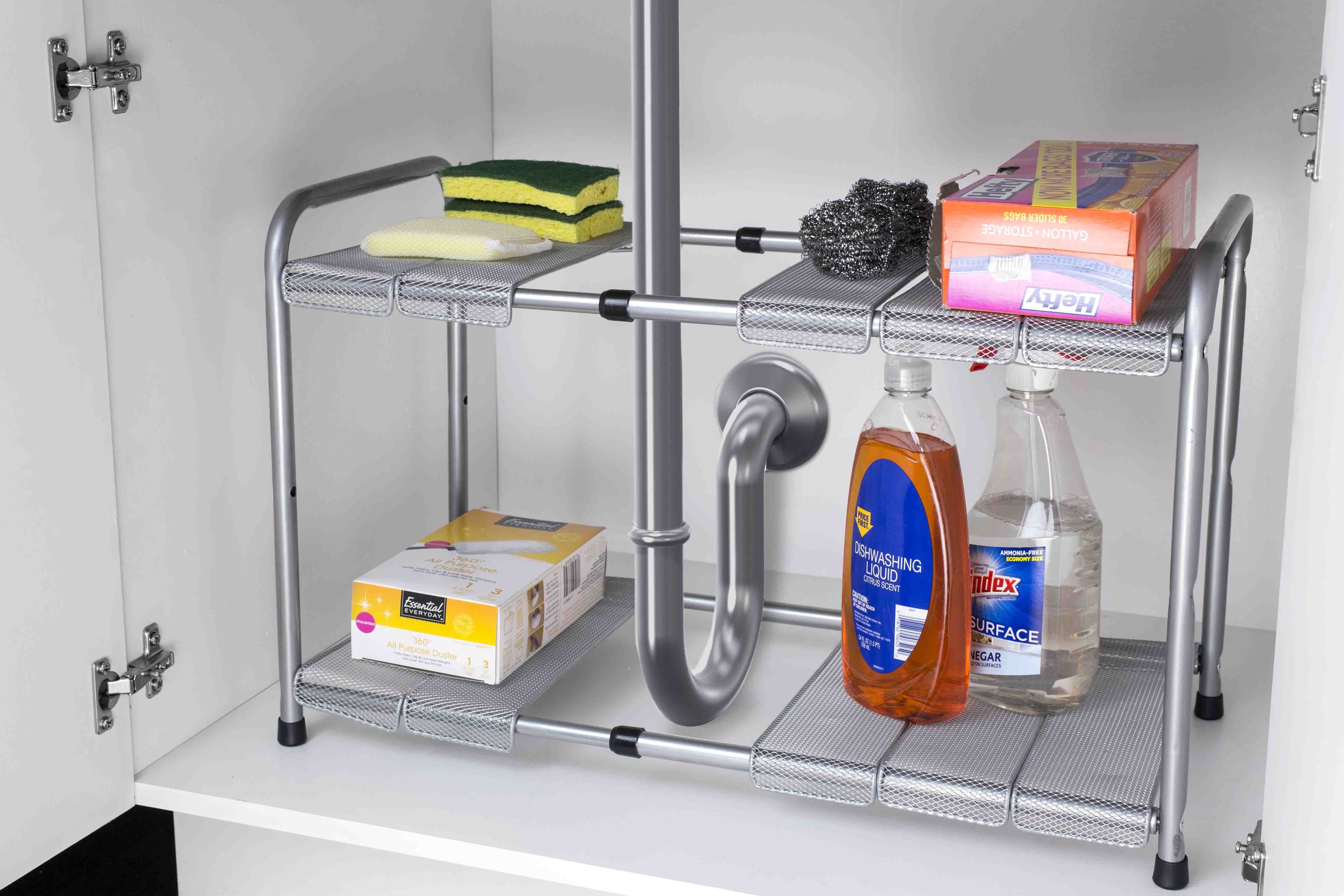 Home Basics 2-Tier Adjustable Cabinet Organizer, 25.5x11.5x15 Inches
