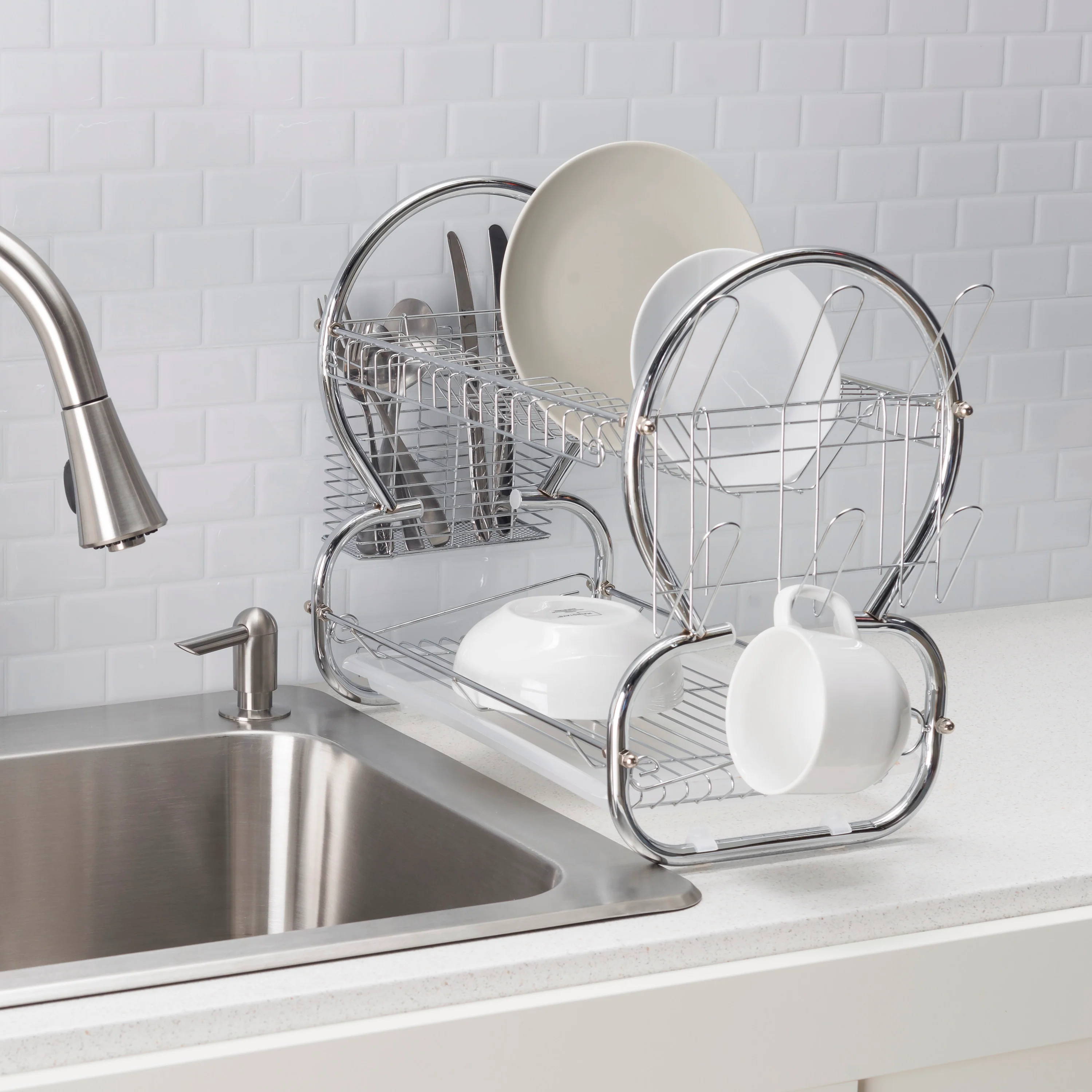 Home Basics 2-Tier Chrome Dish Drainer - Image 2