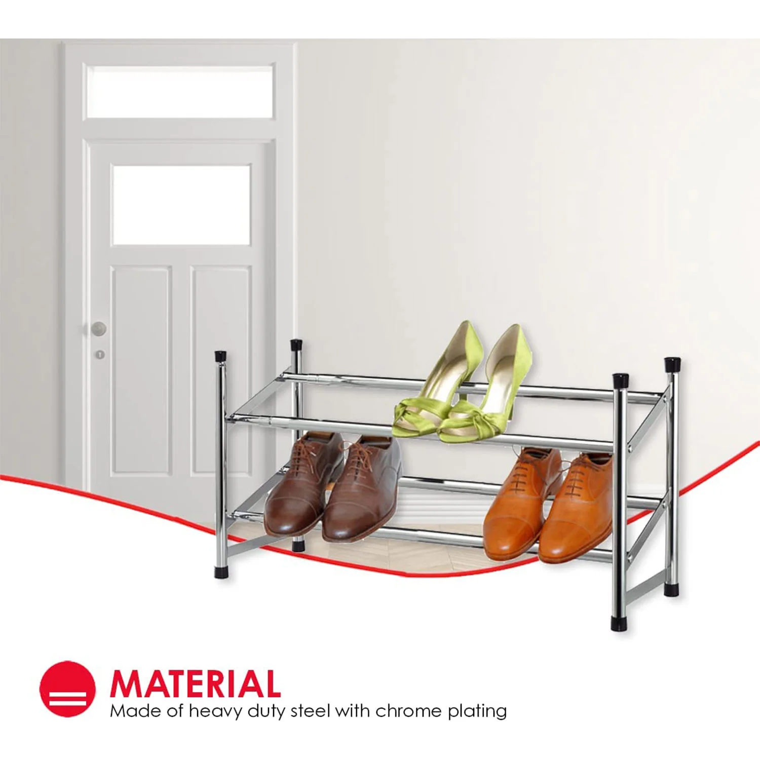 Home Basics 2-Tier Expandable Shoe Rack, Chrome, 24x9x4 Inches - Image 2