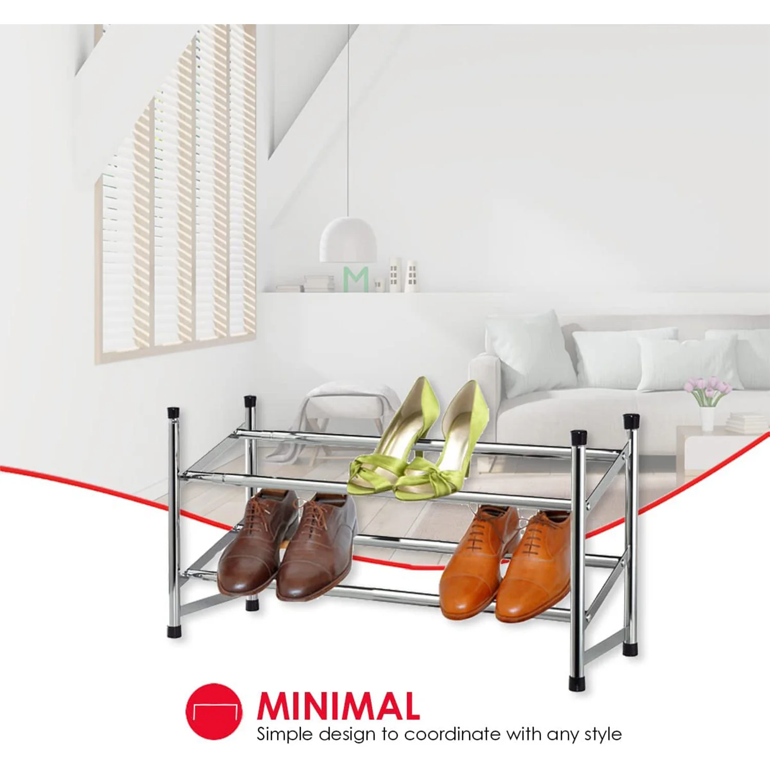 Home Basics 2-Tier Expandable Shoe Rack, Chrome, 24x9x4 Inches - Image 4