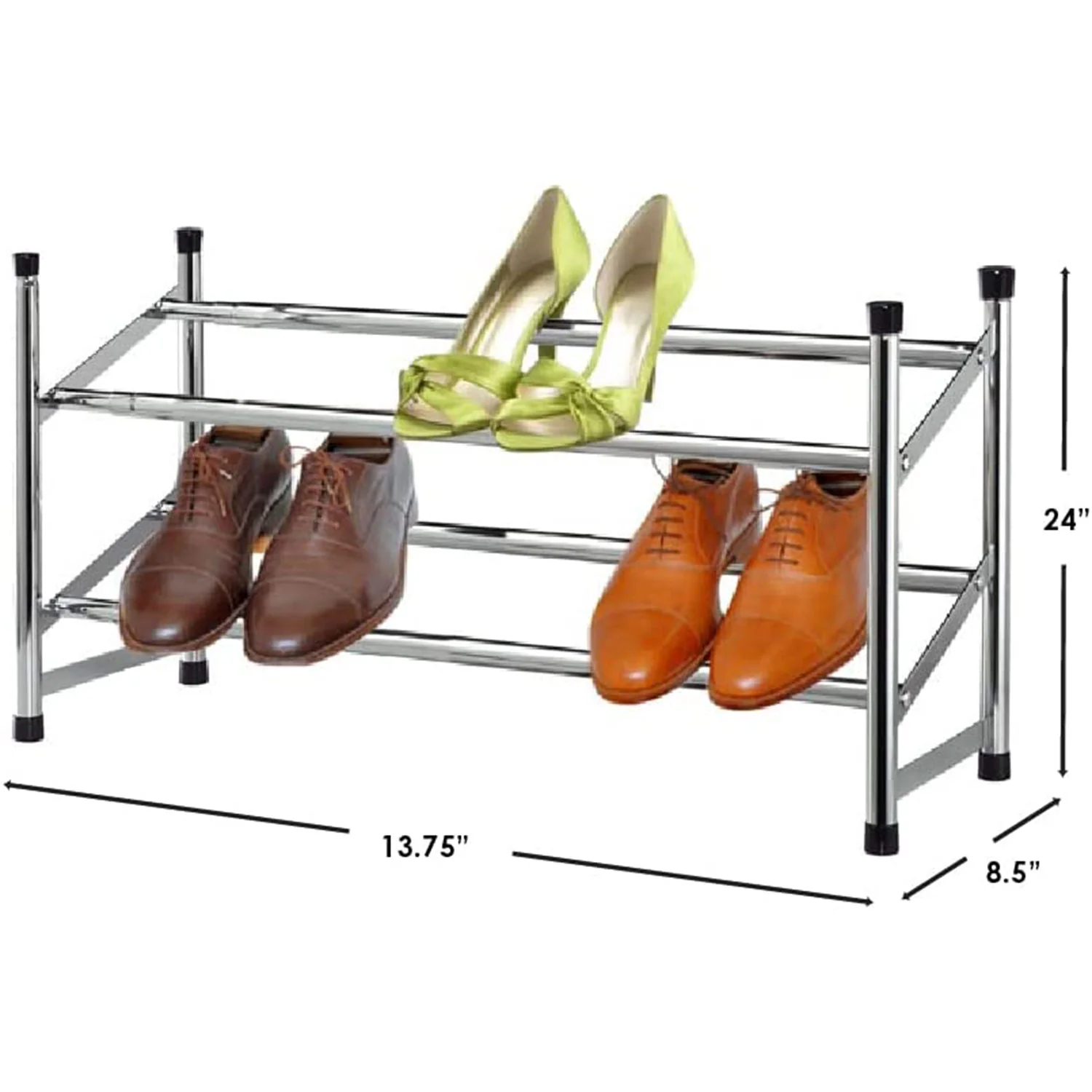 Home Basics 2-Tier Expandable Shoe Rack, Chrome, 24x9x4 Inches - Image 7