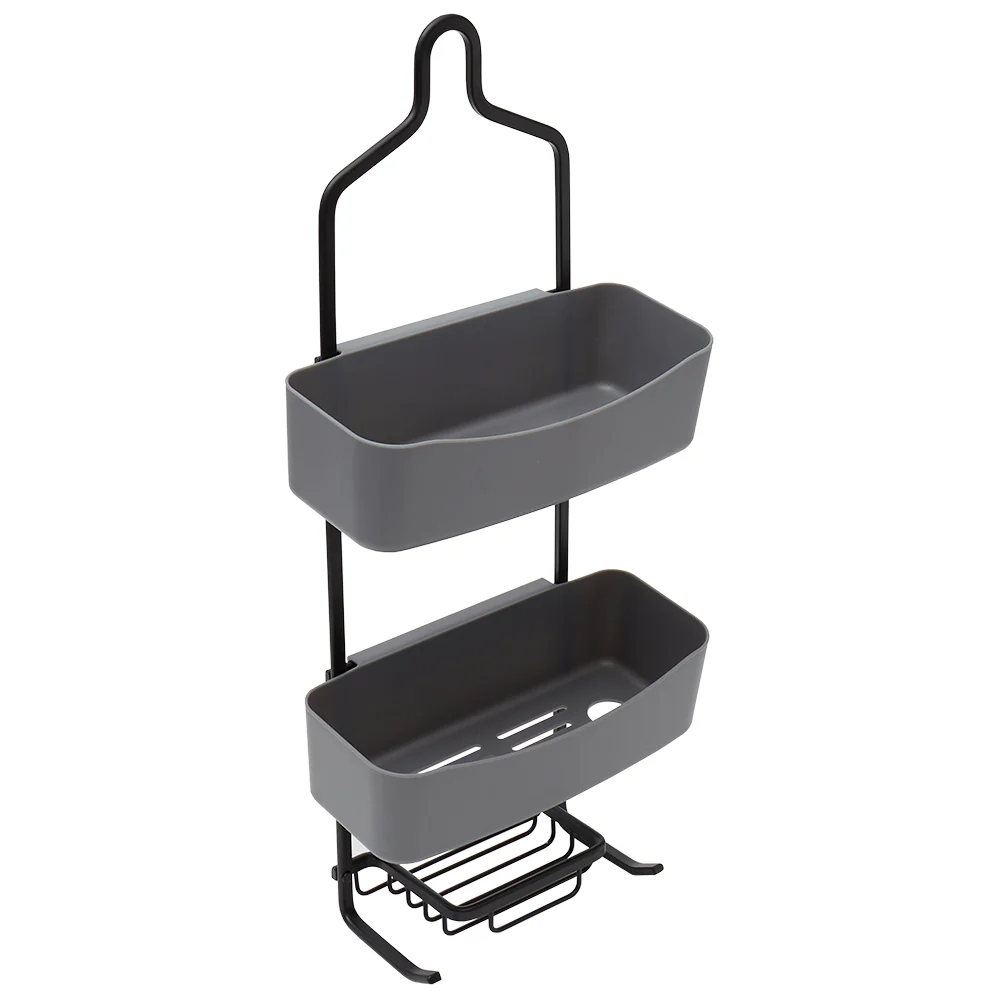 Home Basics 2 Tier Shower Caddy with Plastic Shelves, Grey