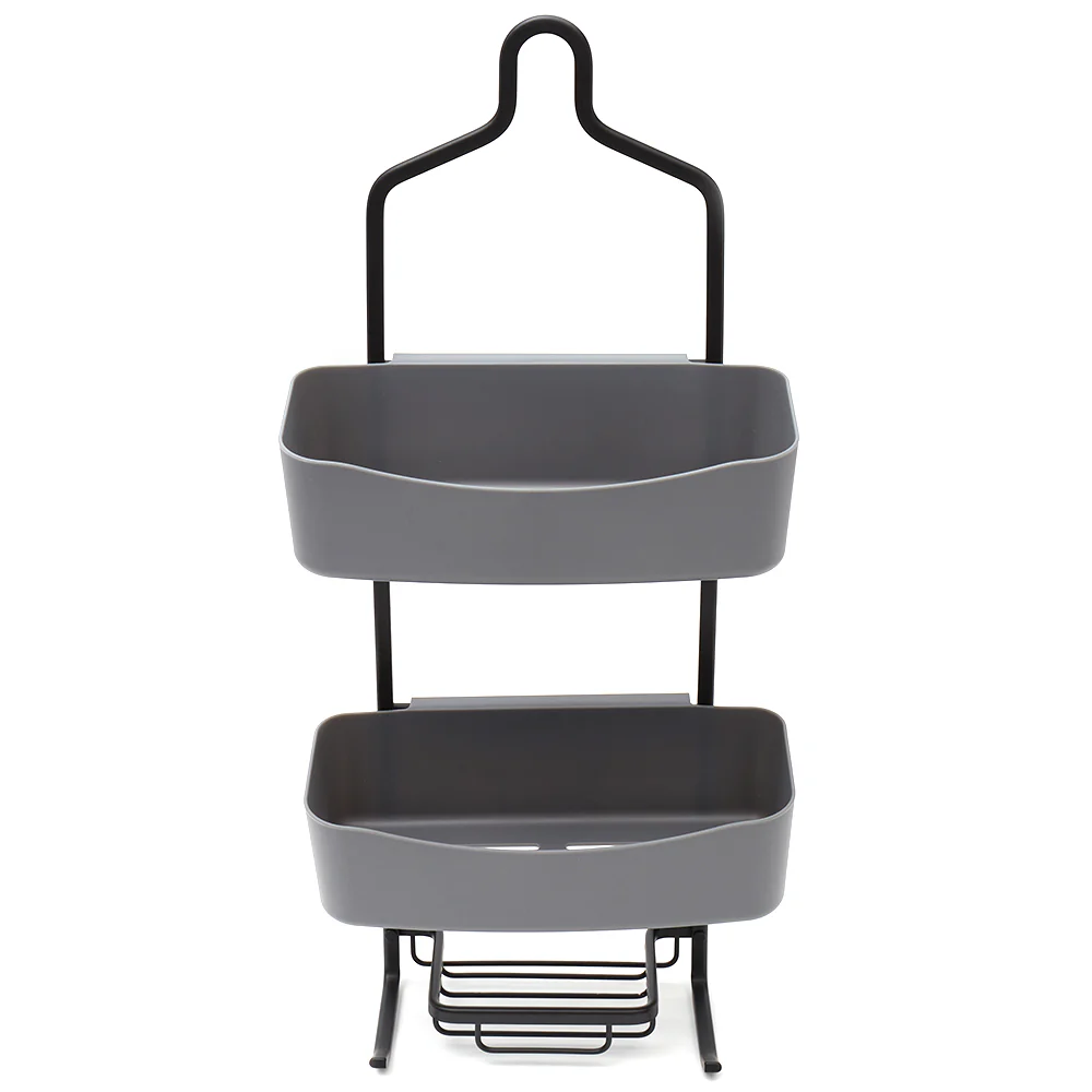 Home Basics 2 Tier Shower Caddy with Plastic Shelves, Grey - Image 2