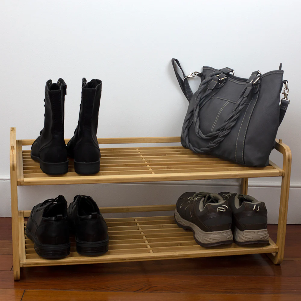 Home Basics 2 Tier Slatted Shelf Bamboo Shoe Rack, Natural - Image 3