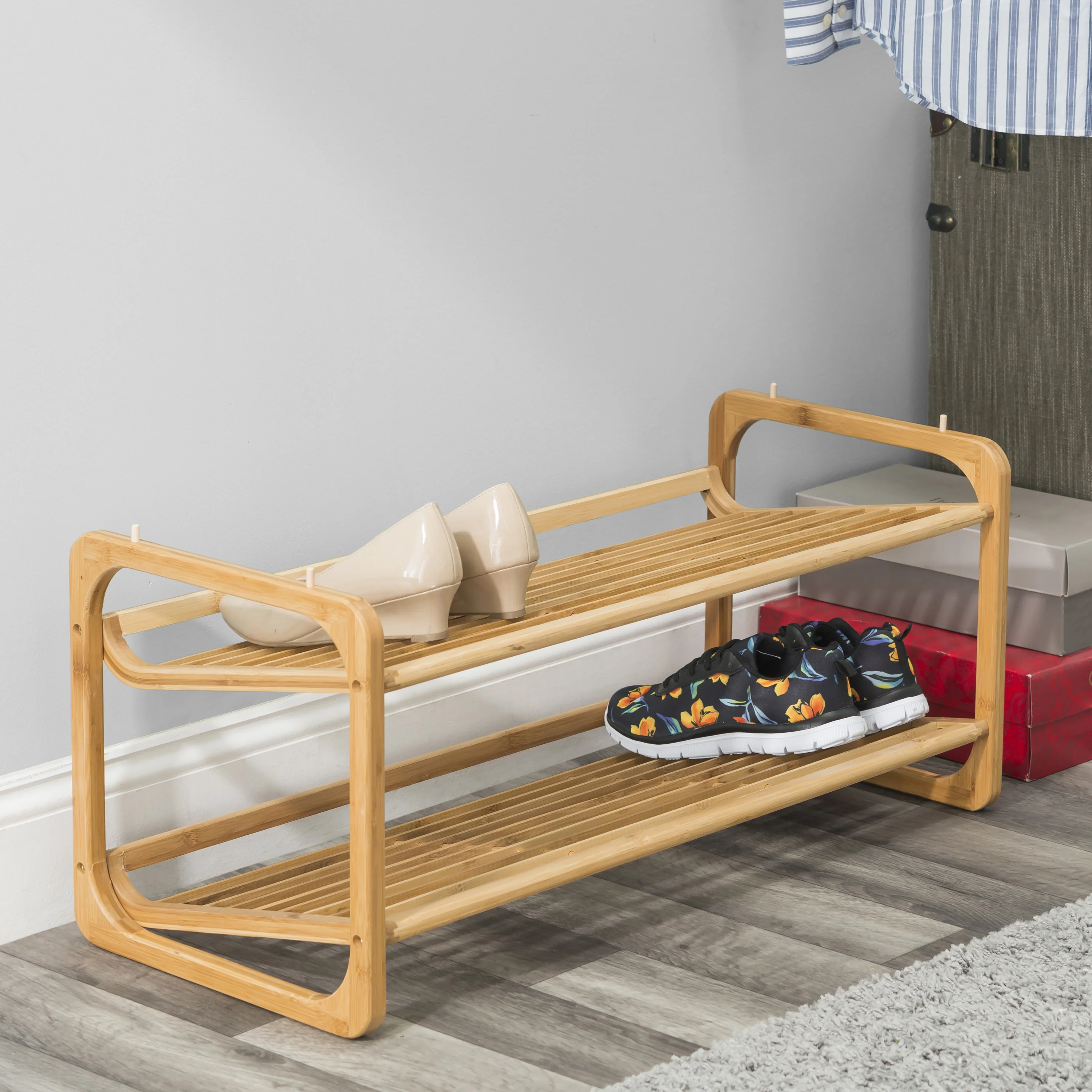 Home Basics 2 Tier Slatted Shelf Bamboo Shoe Rack, Natural - Image 4