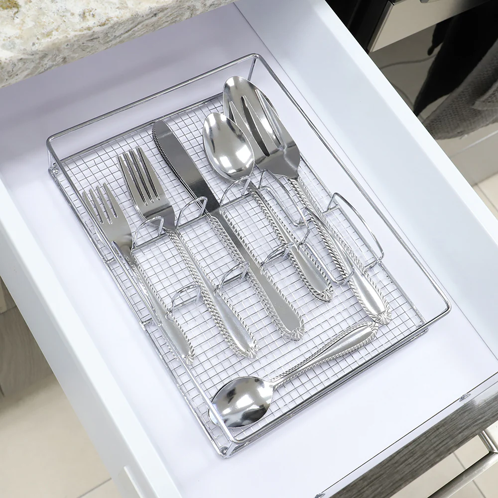 Home Basics 22 Piece Stainless Steel Flatware Entertaining Set with Cutlery Tray, Silver - Image 4