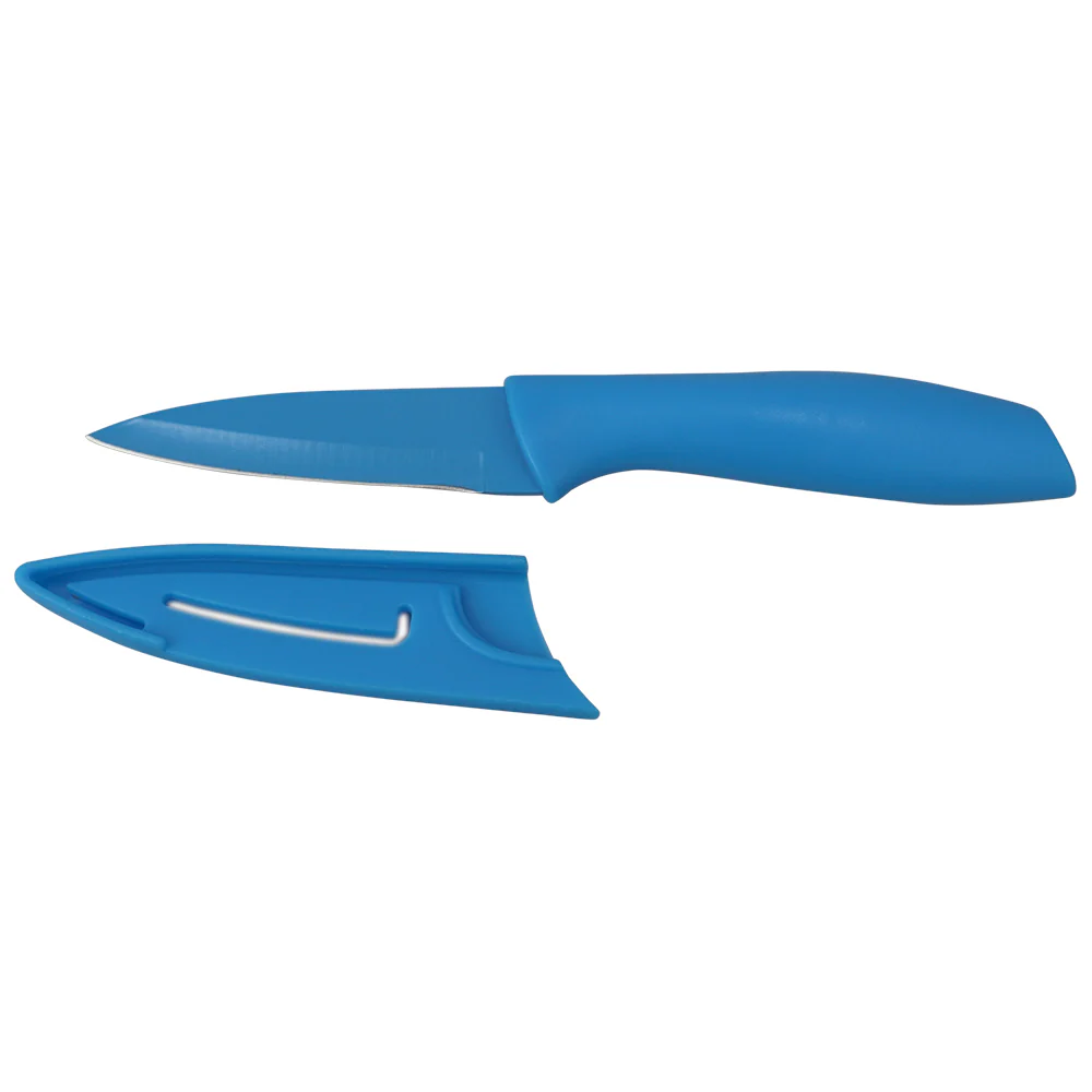 Home Basics 3.5 Stainless Steel Paring Knife with Soft Grip Plastic Handles and Matching Color Coded  Safe and Hygienic Protective Knife Storage Covers,(Set of 3),  Multi-Color - Image 2