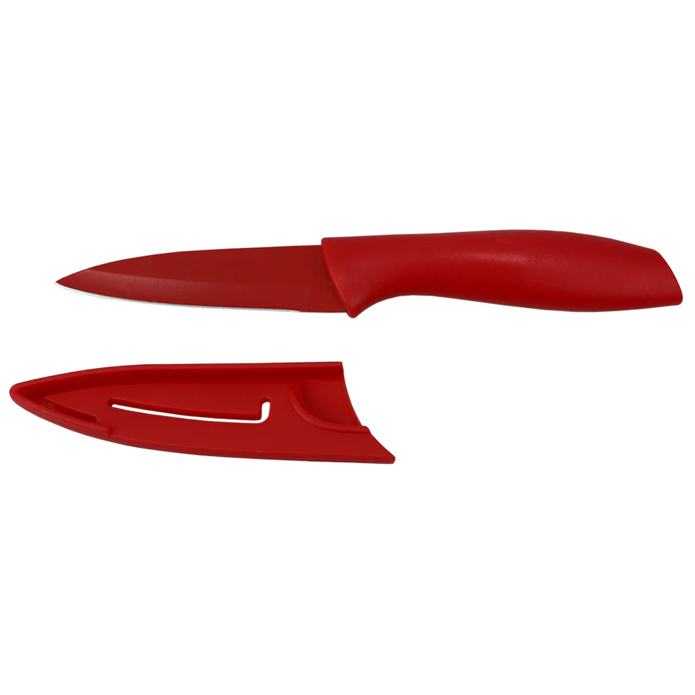 Home Basics 3.5 Stainless Steel Paring Knife with Soft Grip Plastic Handles and Matching Color Coded  Safe and Hygienic Protective Knife Storage Covers,(Set of 3),  Multi-Color - Image 3