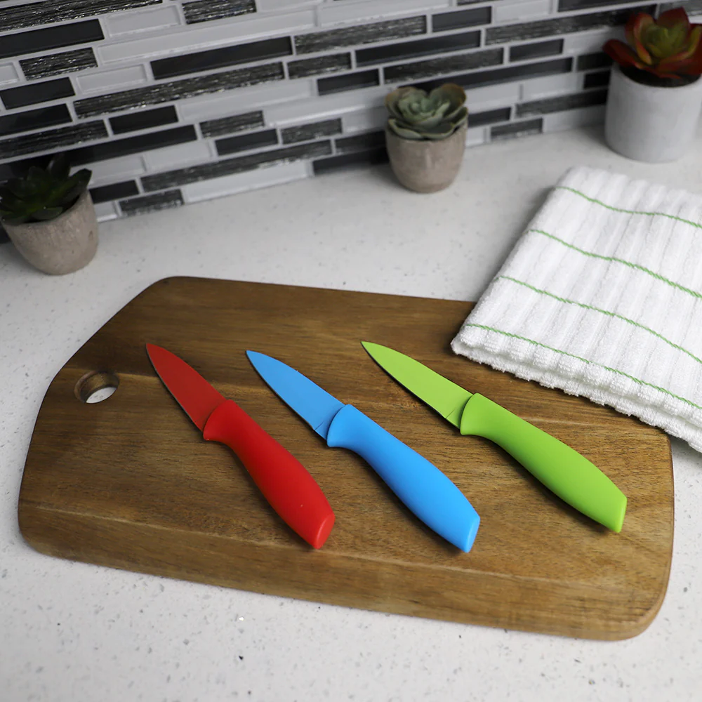 Home Basics 3.5 Stainless Steel Paring Knife with Soft Grip Plastic Handles and Matching Color Coded  Safe and Hygienic Protective Knife Storage Covers,(Set of 3),  Multi-Color - Image 5