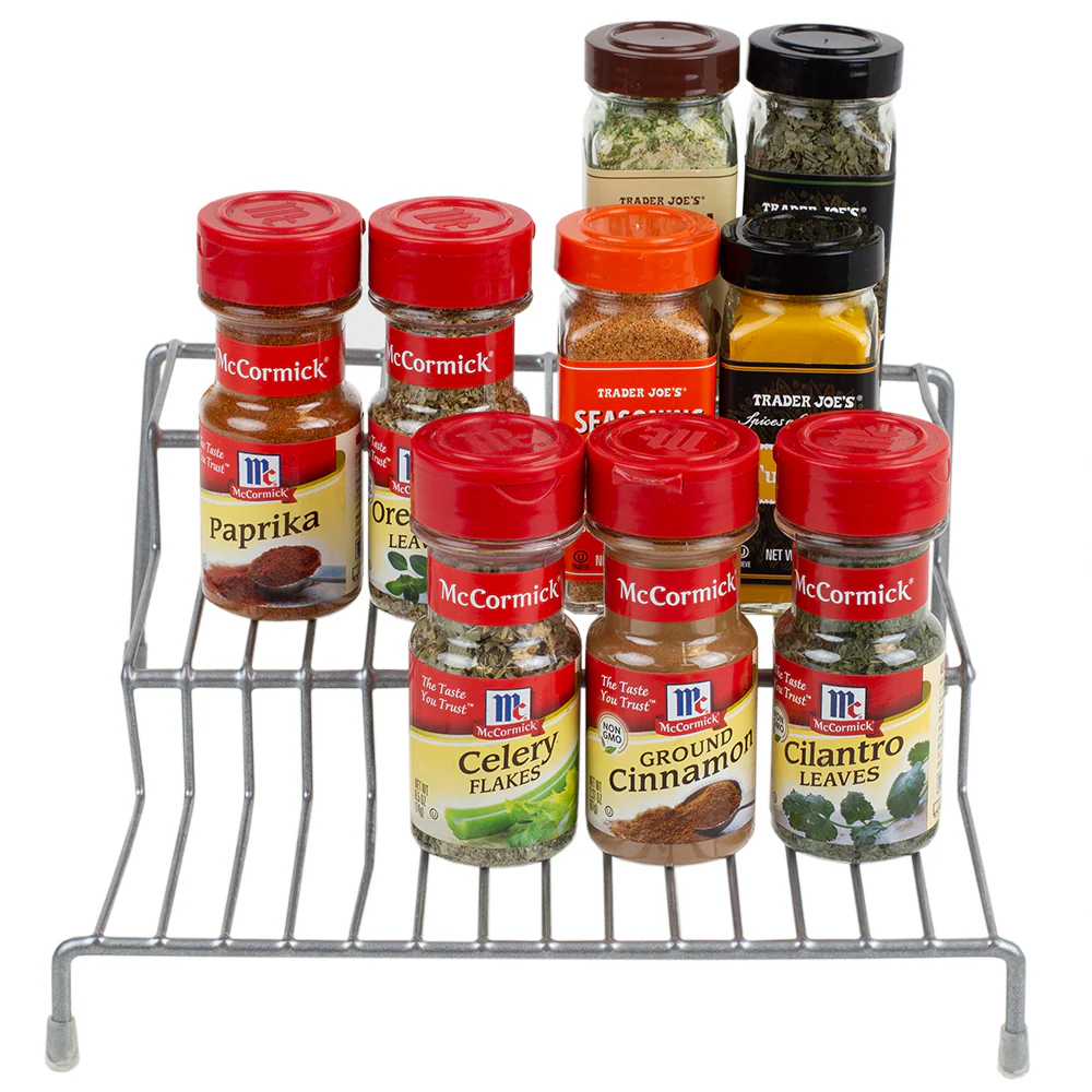 Home Basics 3 Level Vinyl Coated Steel Seasoning Rack, Silver - Image 2
