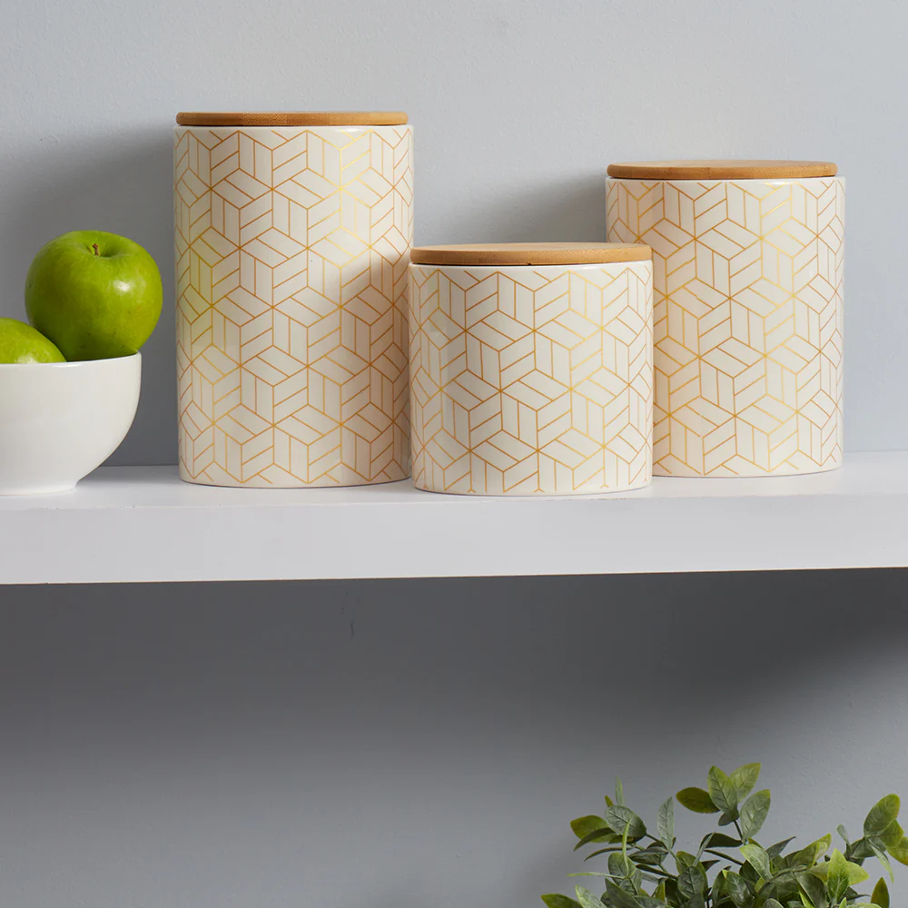 Home Basics 3-Piece Cubix Ceramic Canister Set with Bamboo Top