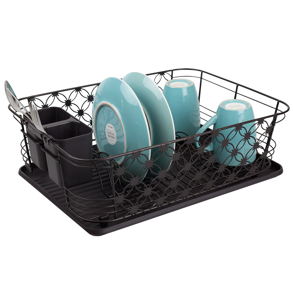 Home Basics 3 Piece Decorative Wire Steel Dish Rack, Bronze, 17.5x13.5x5.45 Inches