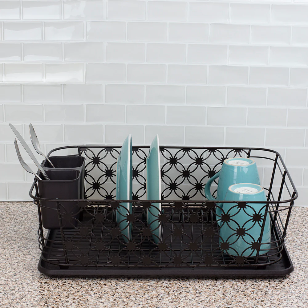 Home Basics 3 Piece Decorative Wire Steel Dish Rack, Bronze, 17.5x13.5x5.45 Inches - Image 3