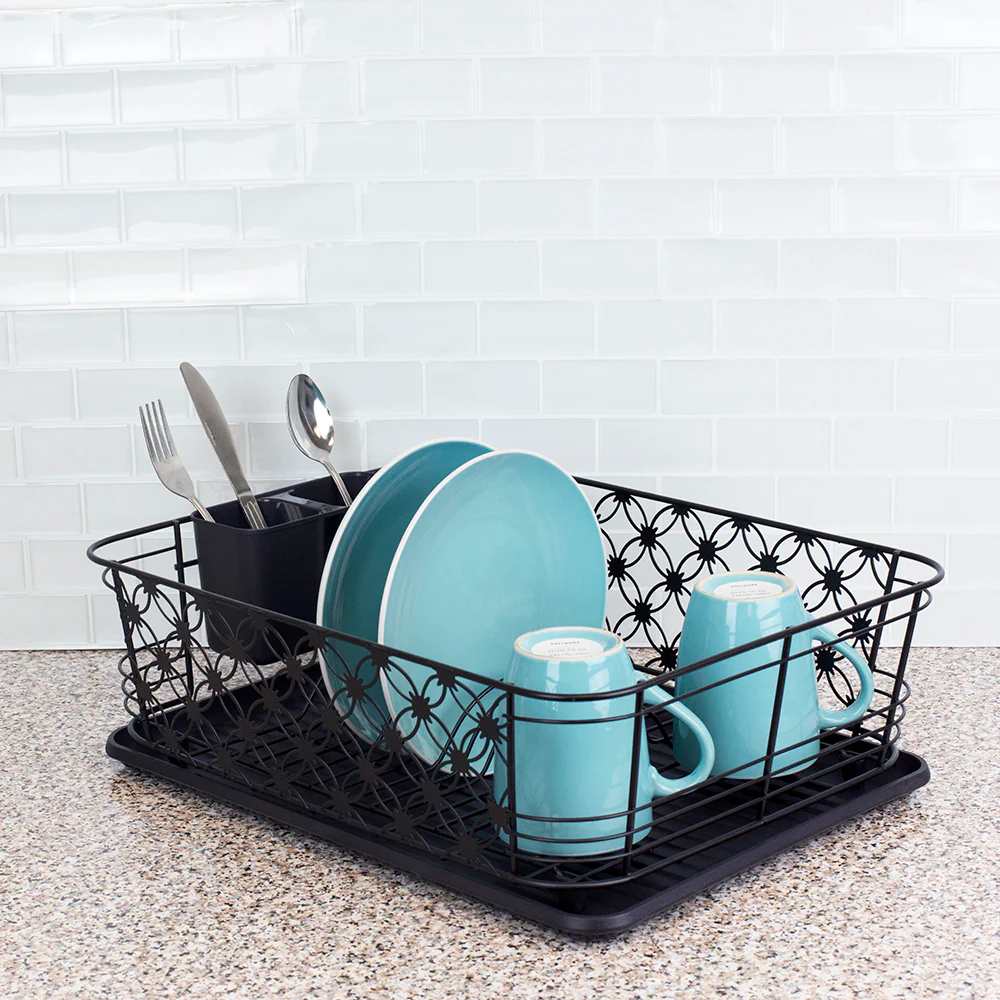 Home Basics 3 Piece Decorative Wire Steel Dish Rack, Bronze, 17.5x13.5x5.45 Inches - Image 4