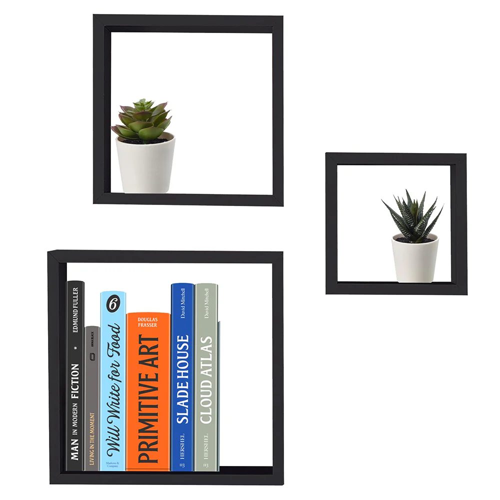 Home Basics 3 Piece MDF Floating Wall Cubes, Black