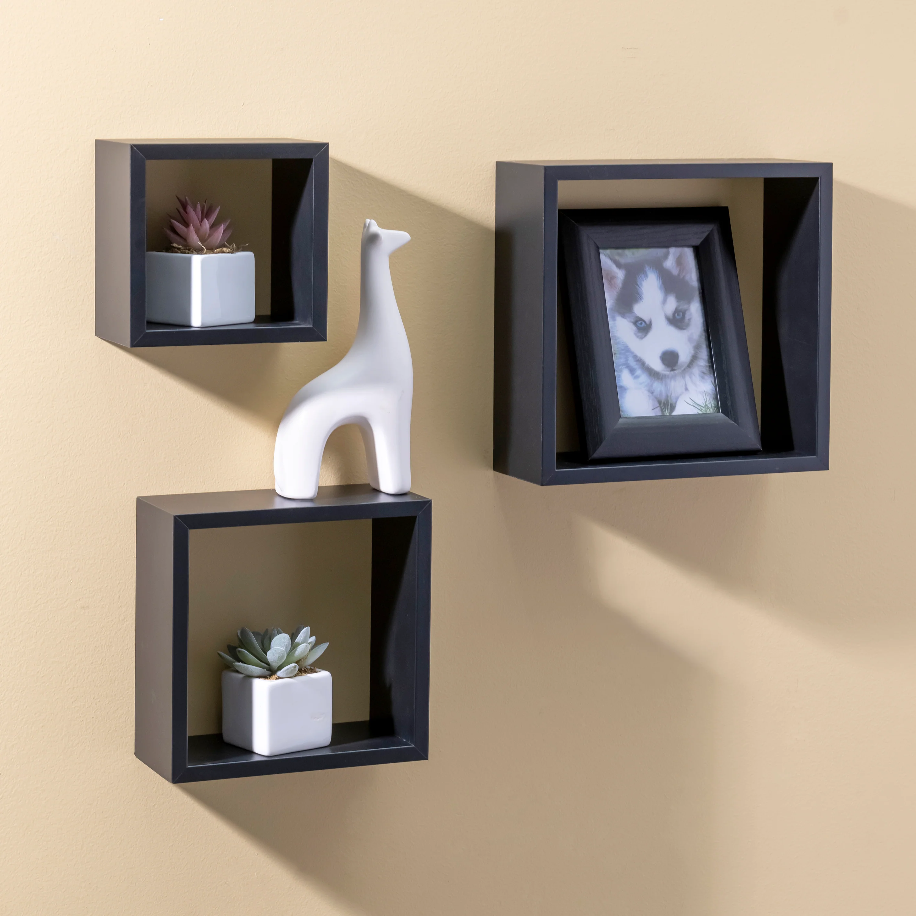 Home Basics 3 Piece MDF Floating Wall Cubes, Black - Image 4