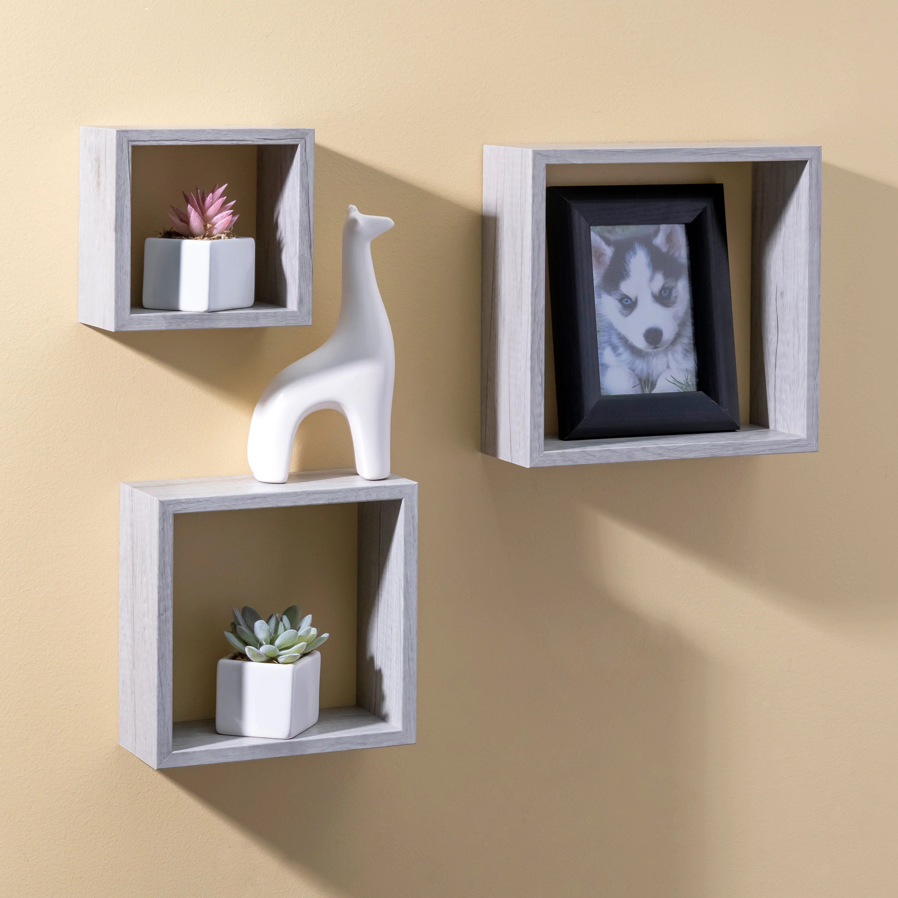 Home Basics 3 Piece MDF Floating Wall Cubes, Grey - Image 6