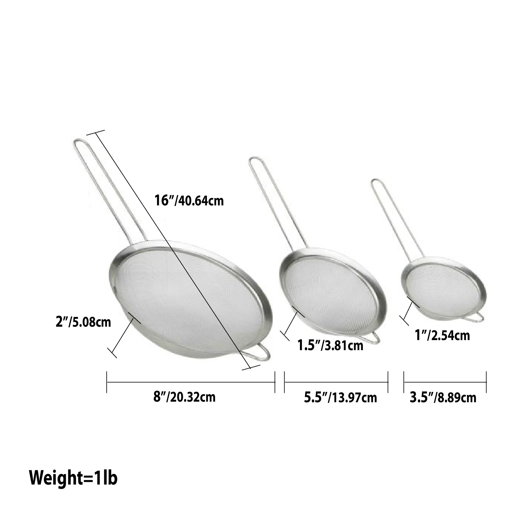 Home Basics 3 Piece Mesh Stainless Steel Strainer Set, Silver - Image 5