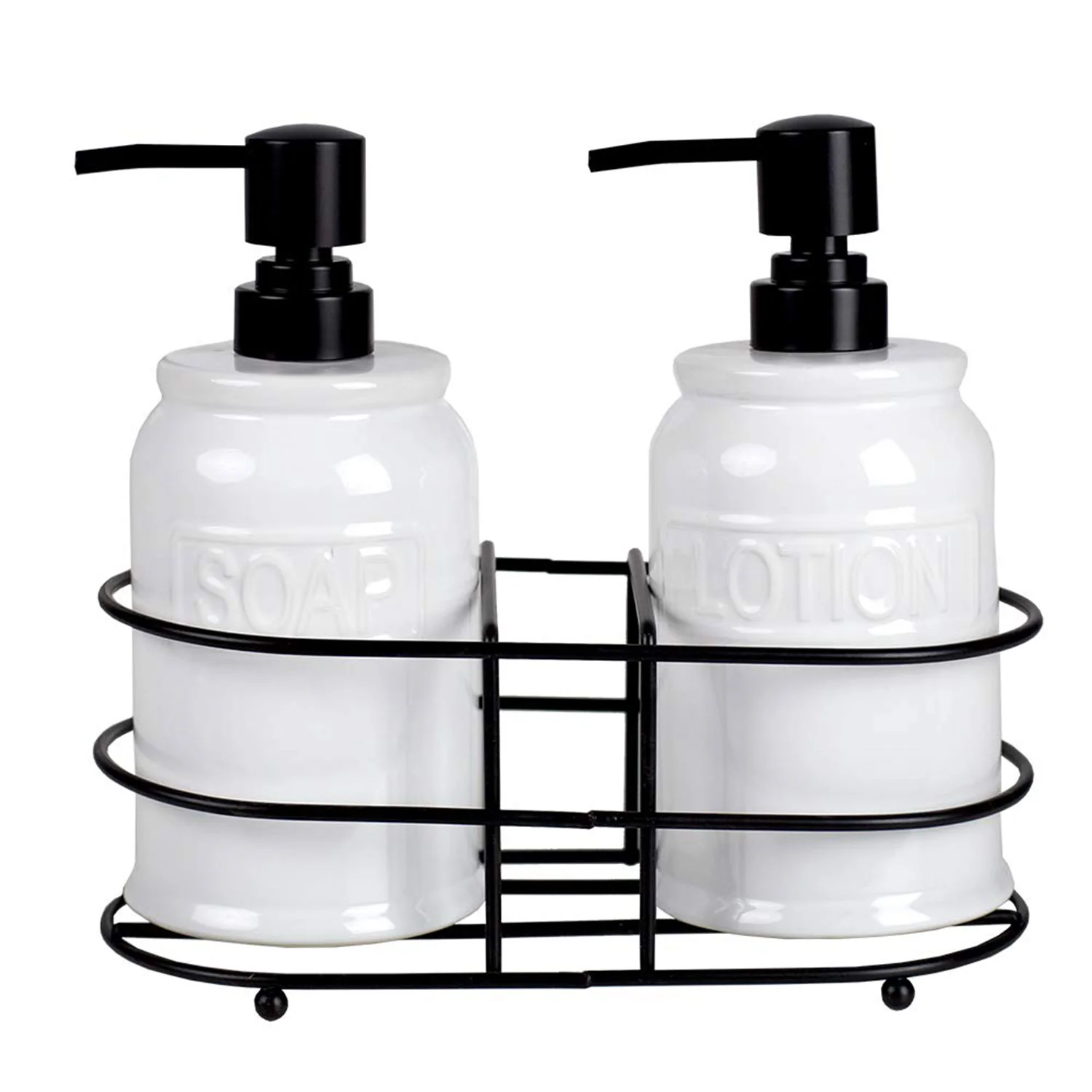 Home Basics 3-Piece Soap And Lotion Dispenser Caddy Set, White, 17.7 Ounces - Image 2