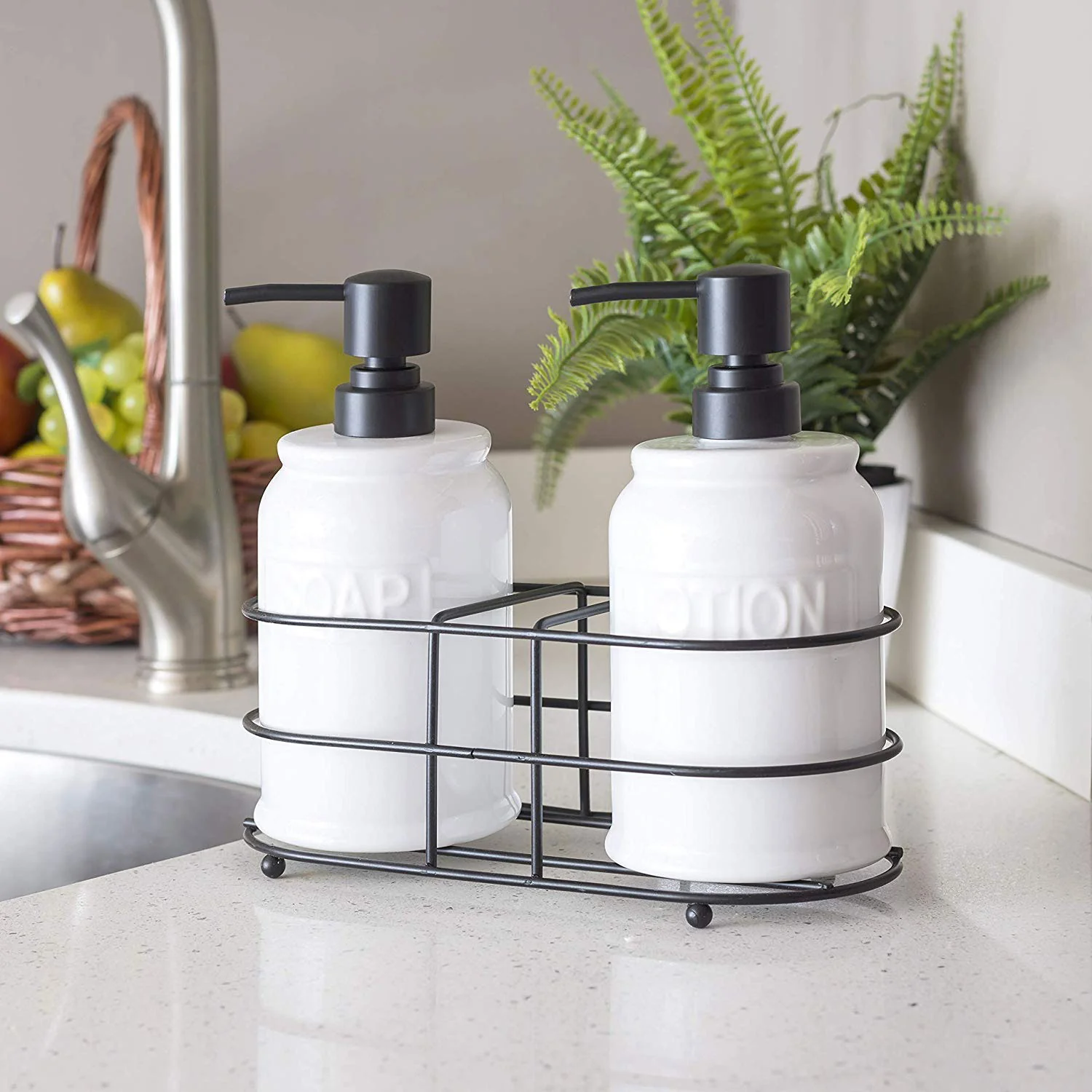Home Basics 3-Piece Soap And Lotion Dispenser Caddy Set, White, 17.7 Ounces - Image 4