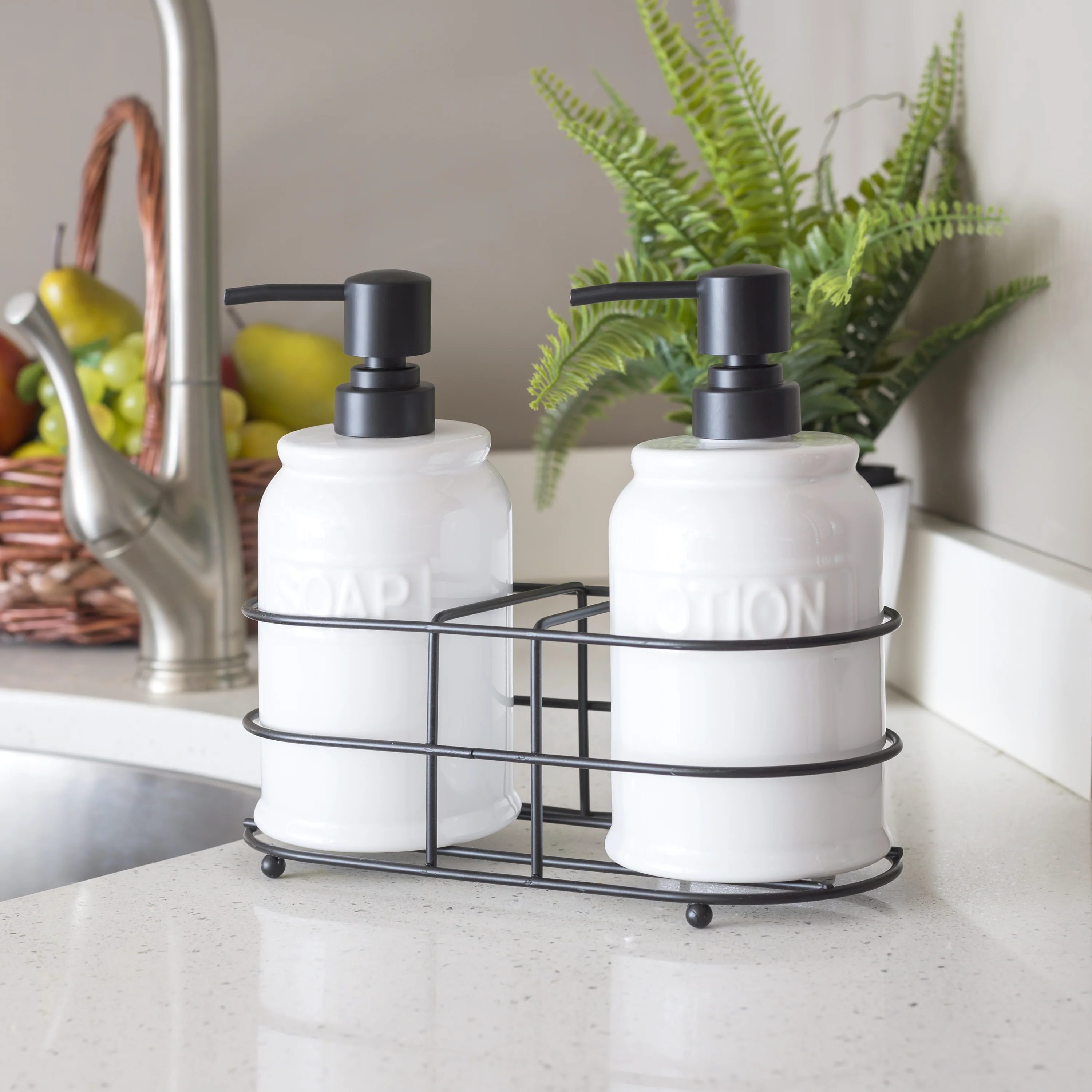 Home Basics 3-Piece Soap And Lotion Dispenser Caddy Set, White, 17.7 Ounces - Image 6