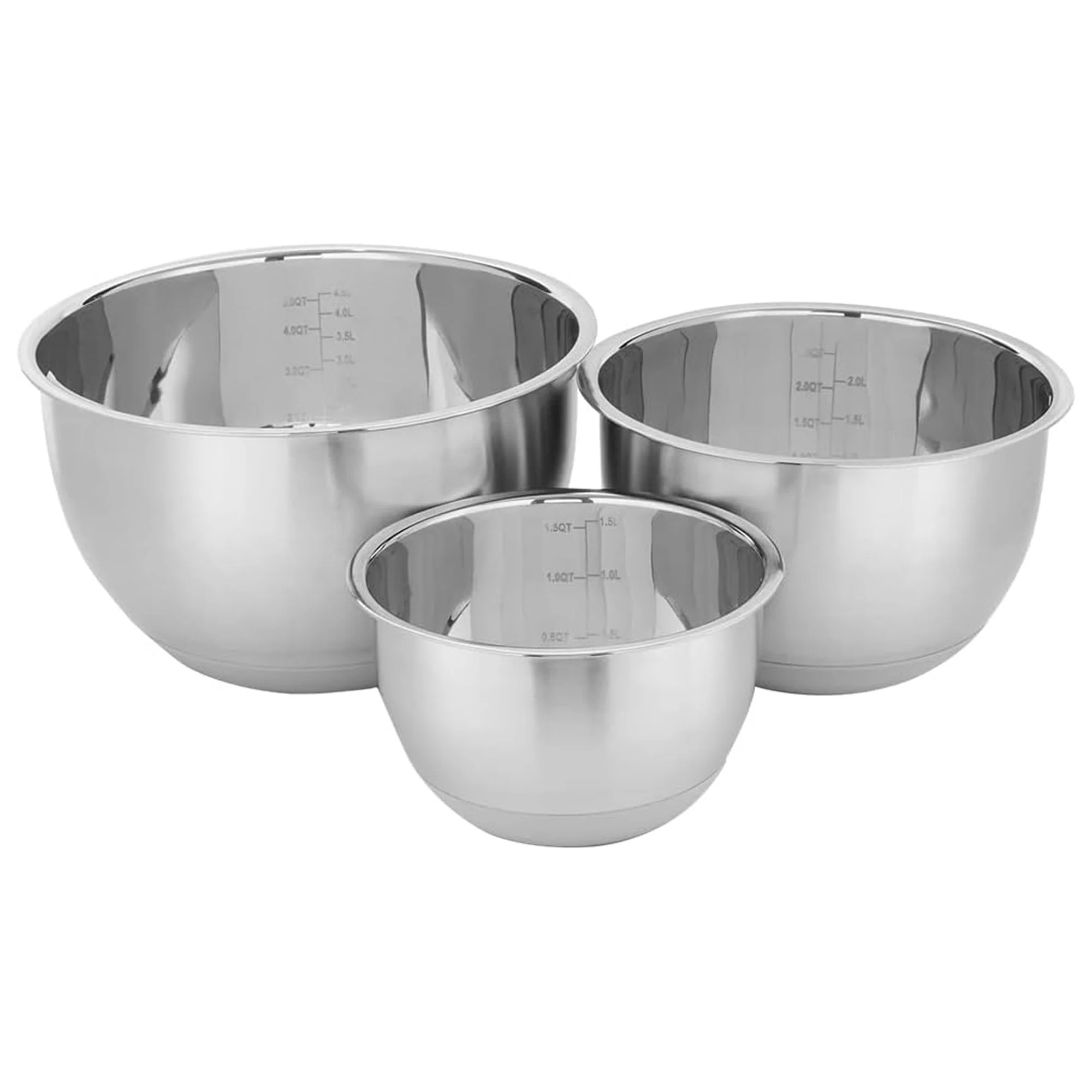 Home Basics 3 Piece Stainless Steel Nesting Mixing Bowls with Rubber Bottoms - Image 2