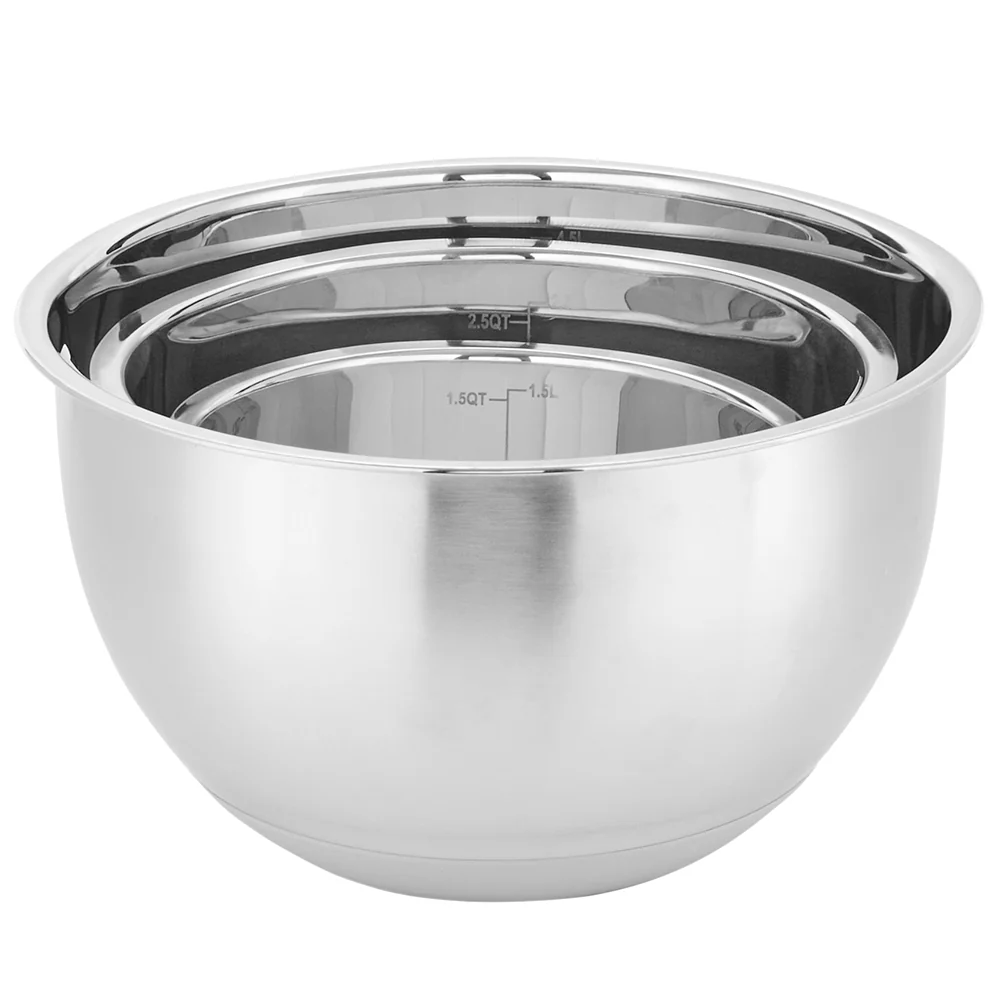 Home Basics 3 Piece Stainless Steel Nesting Mixing Bowls with Rubber Bottoms - Image 5