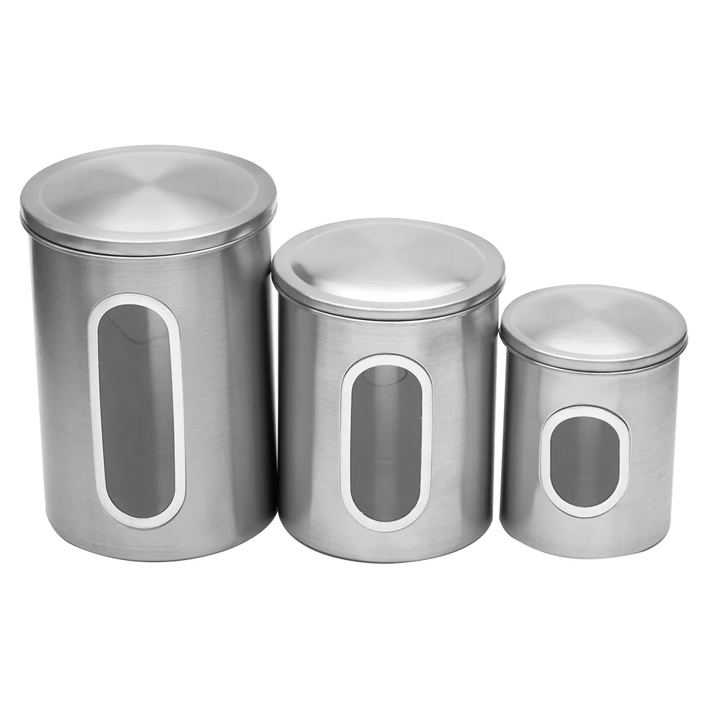 Home Basics 3 Piece Stainless Steel Top Canisters with Windows, Silver