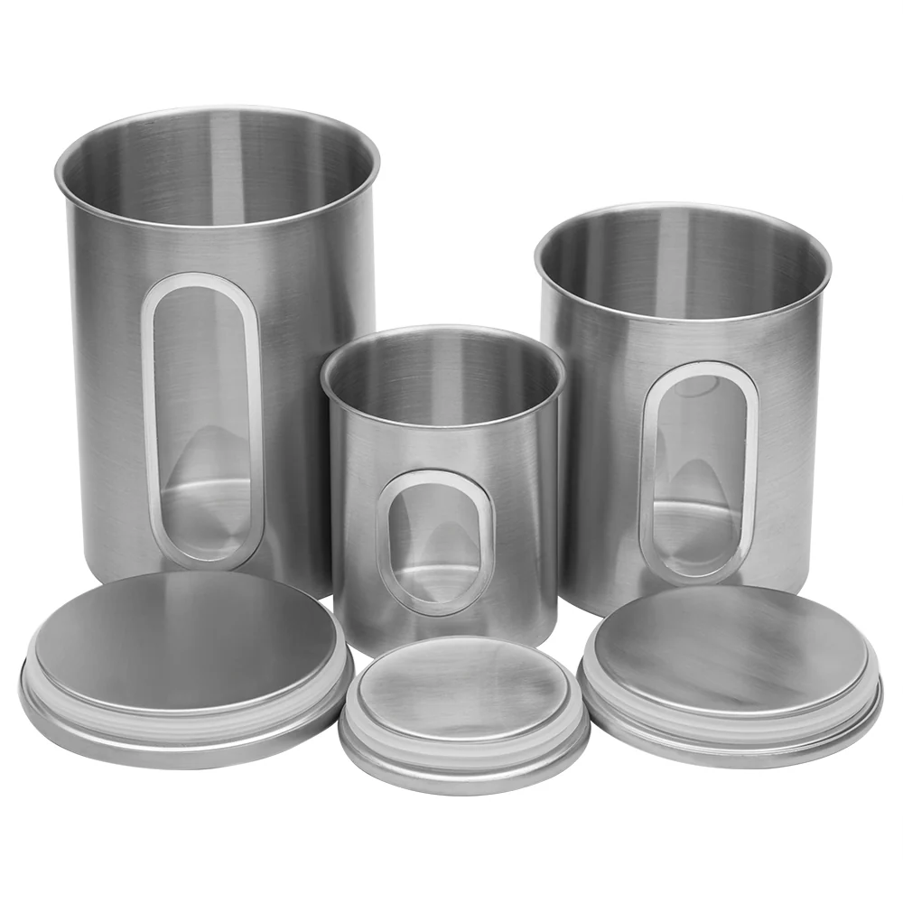 Home Basics 3 Piece Stainless Steel Top Canisters with Windows, Silver - Image 3