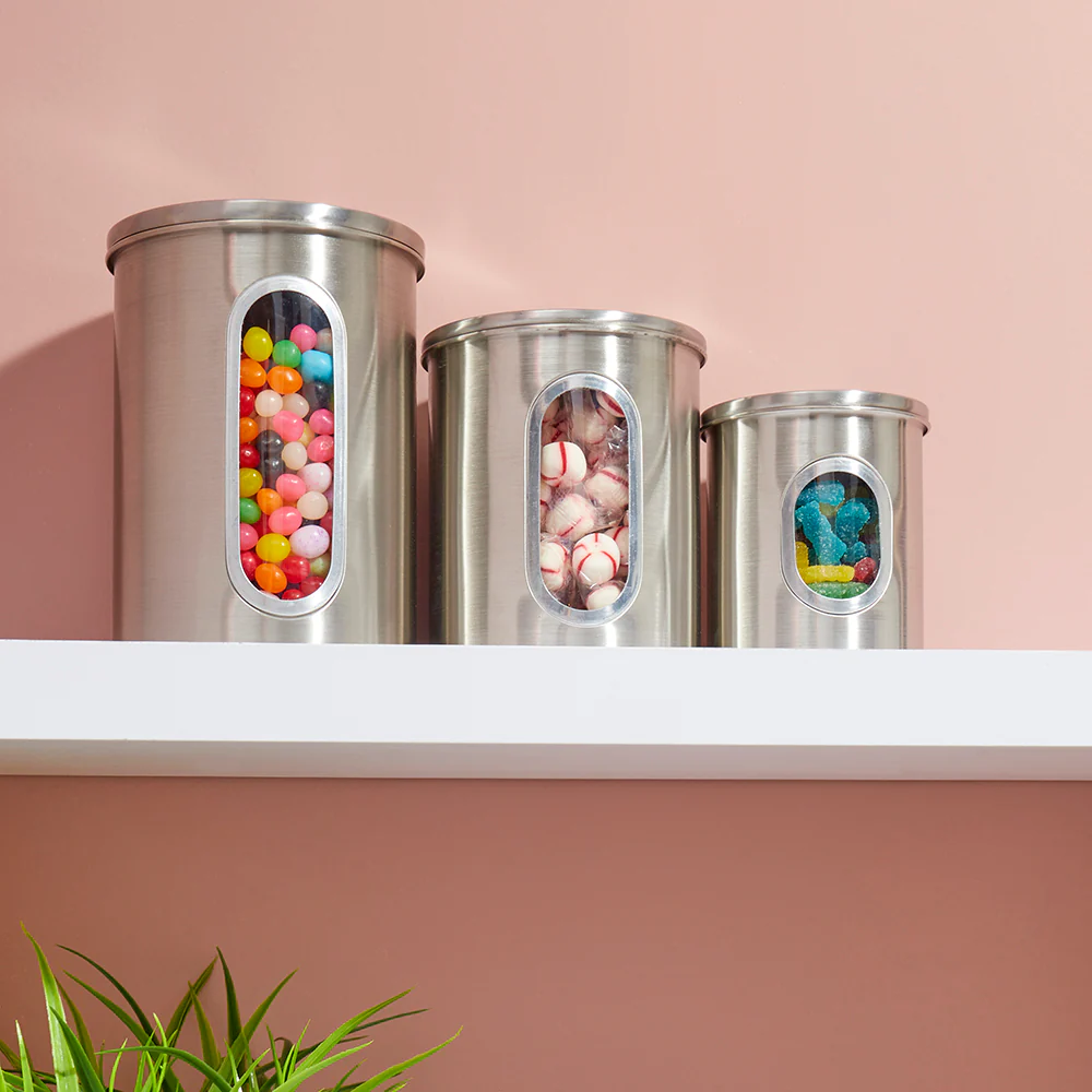 Home Basics 3 Piece Stainless Steel Top Canisters with Windows, Silver - Image 4