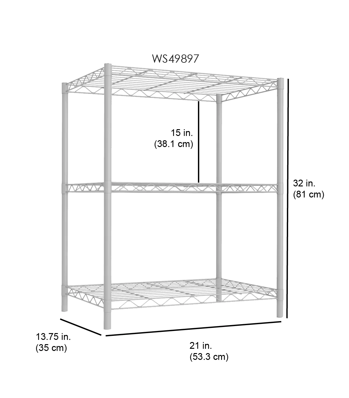 Home Basics 3 Tier Commercial Grade Steel Multi-Purpose Adjustable Wire Shelving Unit with 50 lb Weight Capacity Per Shelf, White - Image 2