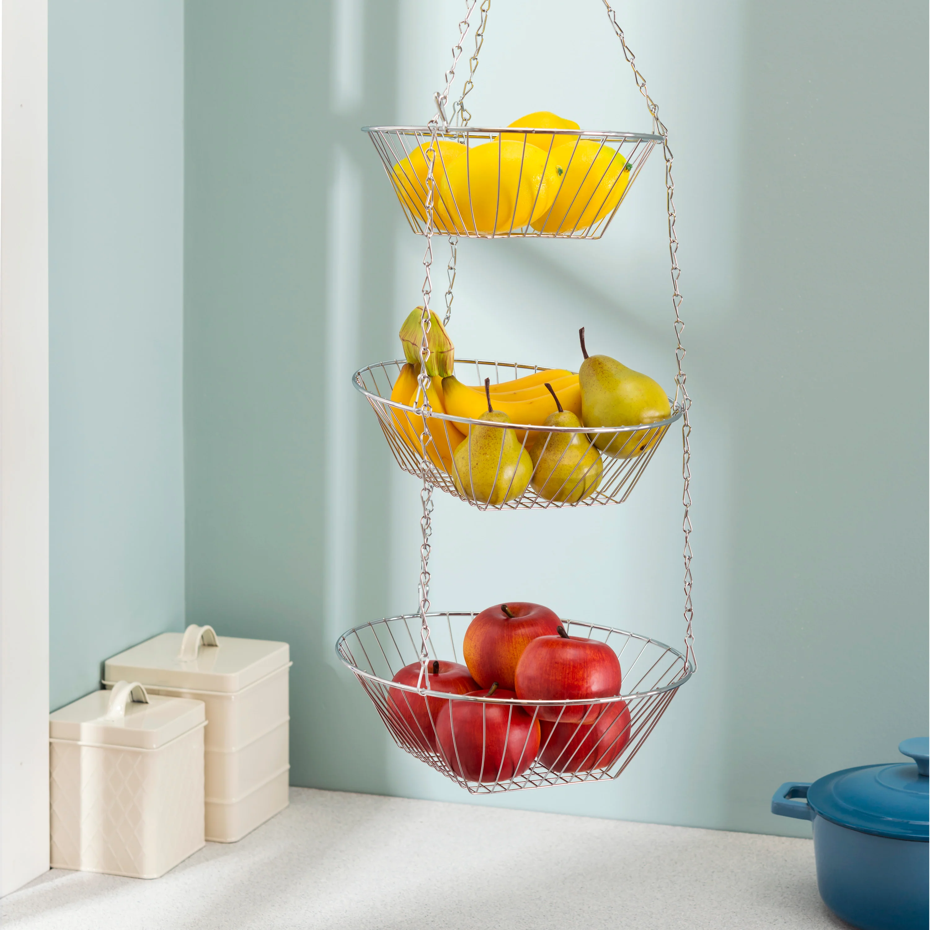 Home Basics Metal Hanging Basket, 3-Tier, Round - Image 3