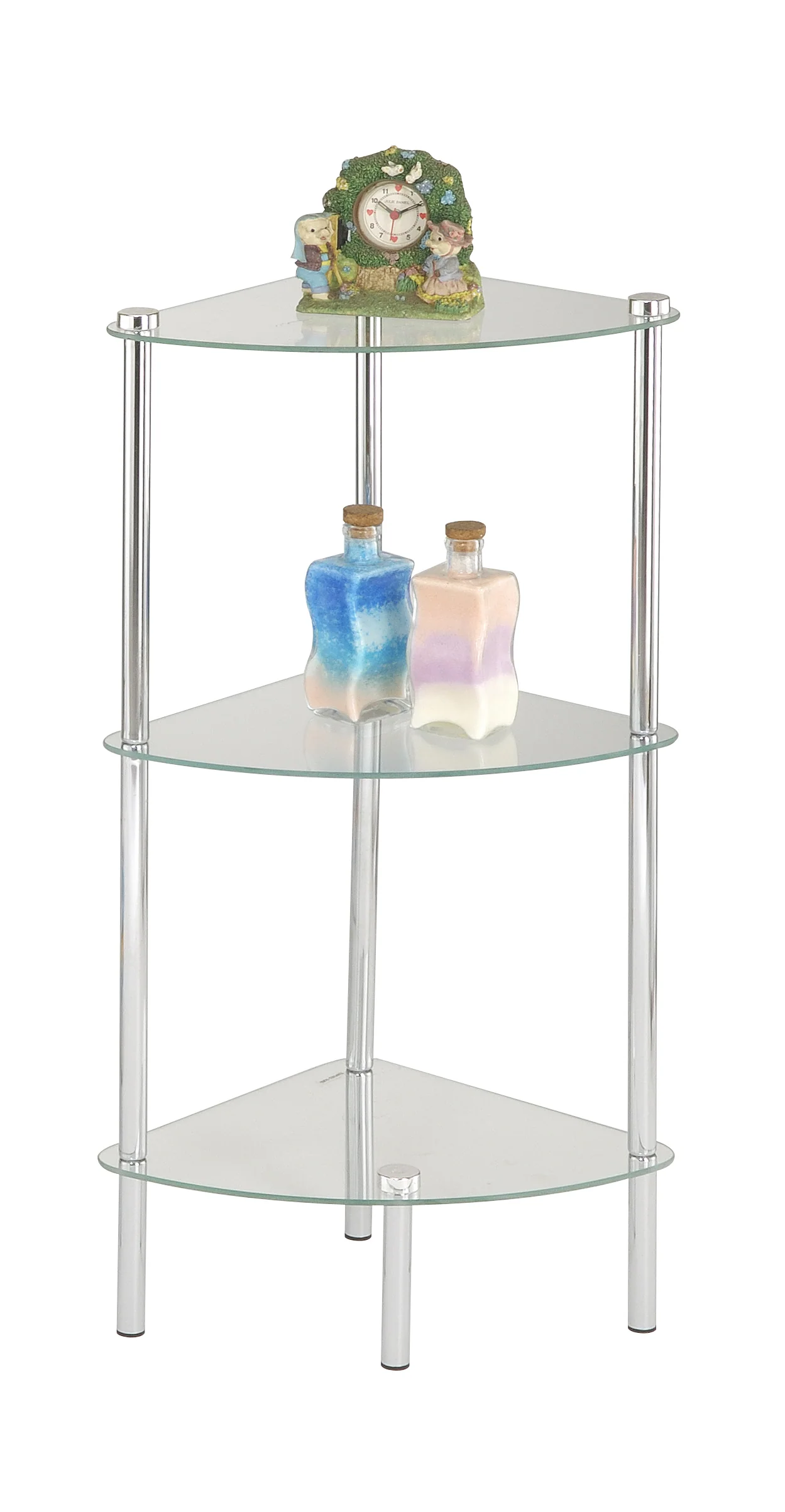 Home Basics 3 Tier Multi Use Arc Glass Corner Shelf, Clear - Image 2