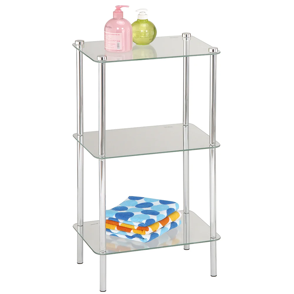 Home Basics 3 Tier Multi Use Rectangle Glass Corner Shelf, Clear - Image 2