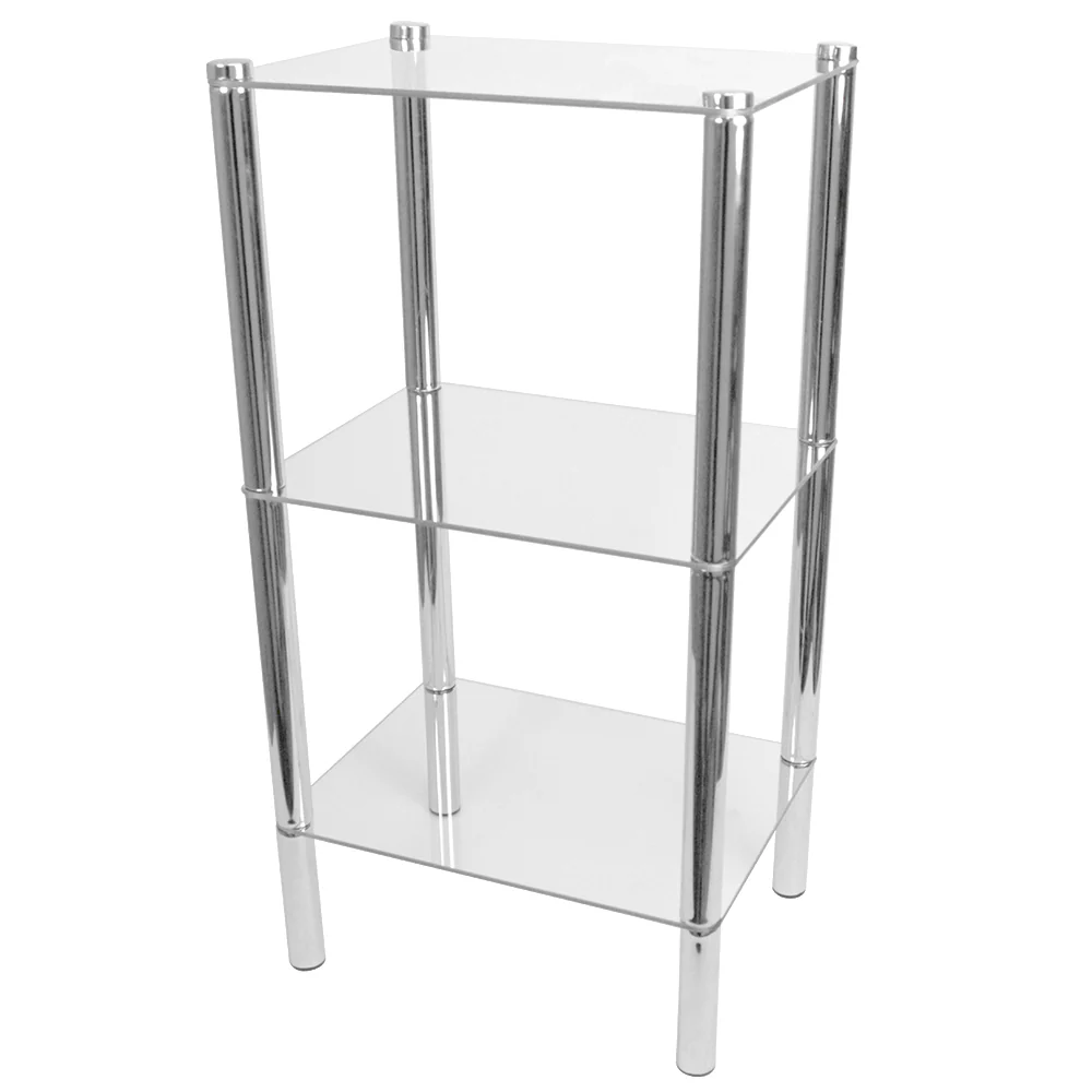 Home Basics 3 Tier Multi Use Rectangle Glass Corner Shelf, Clear - Image 4