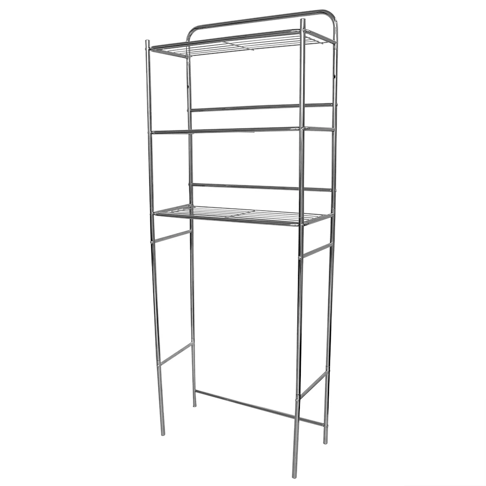 Home Basics 3 Tier Steel Space Saver Over the Toilet Bathroom Shelf, Chrome - Image 3