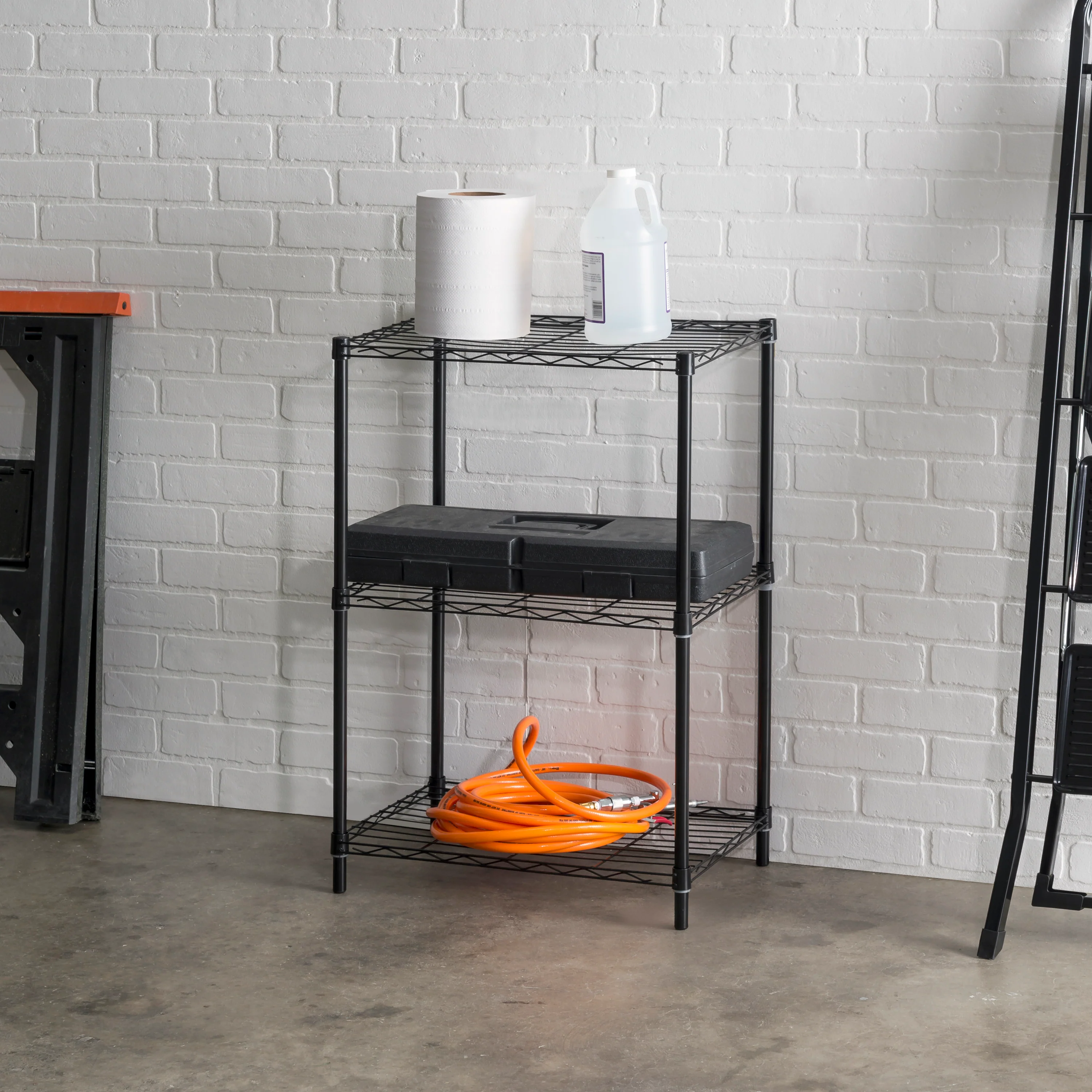 Home Basics 3 Tier Steel Wire Multi-Purpose Free-Standing Heavy Duty Shelf, Black - Image 3