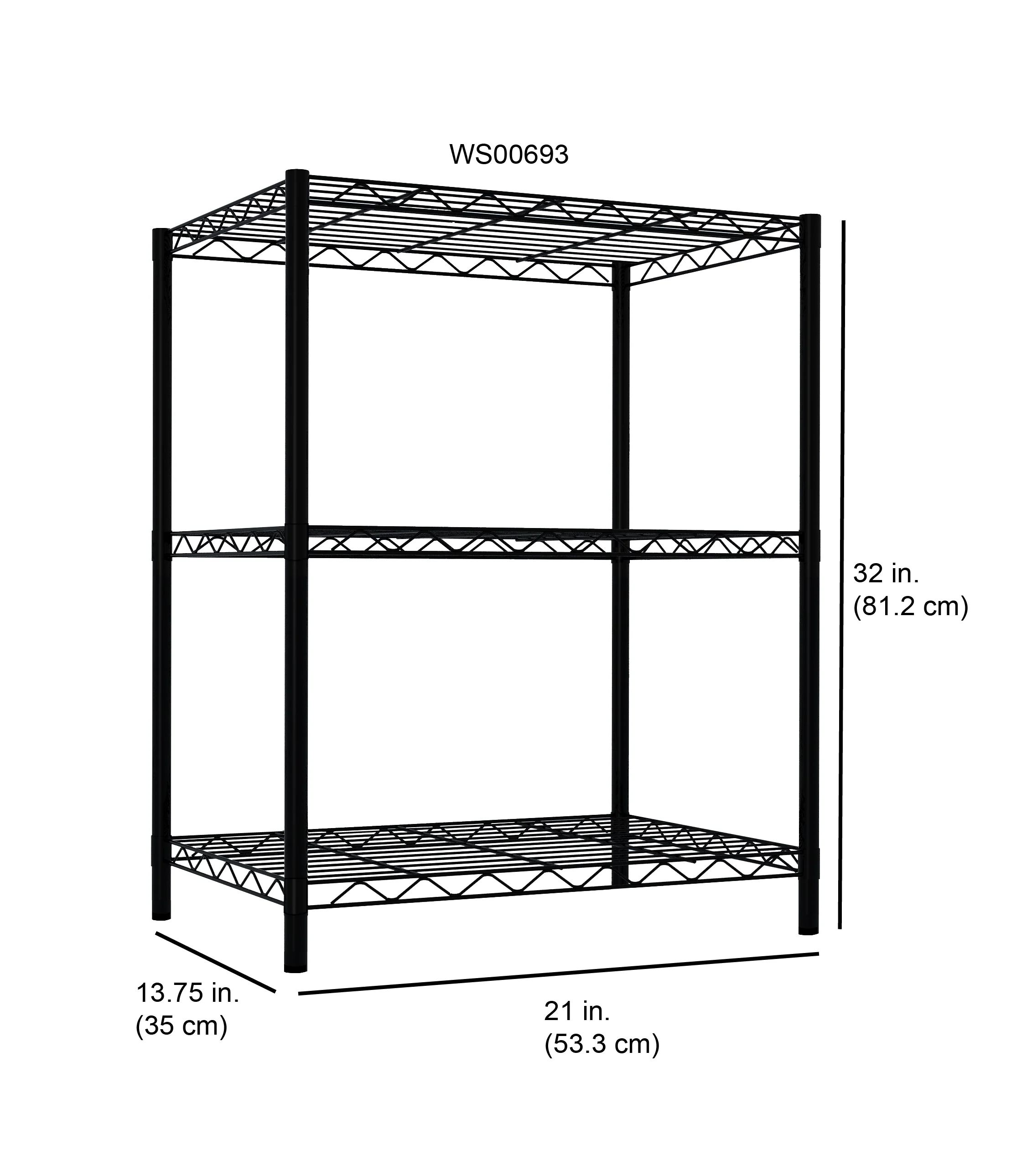 Home Basics 3 Tier Steel Wire Multi-Purpose Free-Standing Heavy Duty Shelf, Black - Image 4